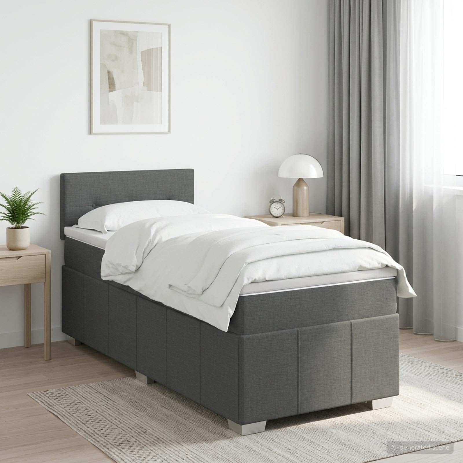 Boxspringbett mit Matratze Dunkelgrau 100 x 200 cm Stoff