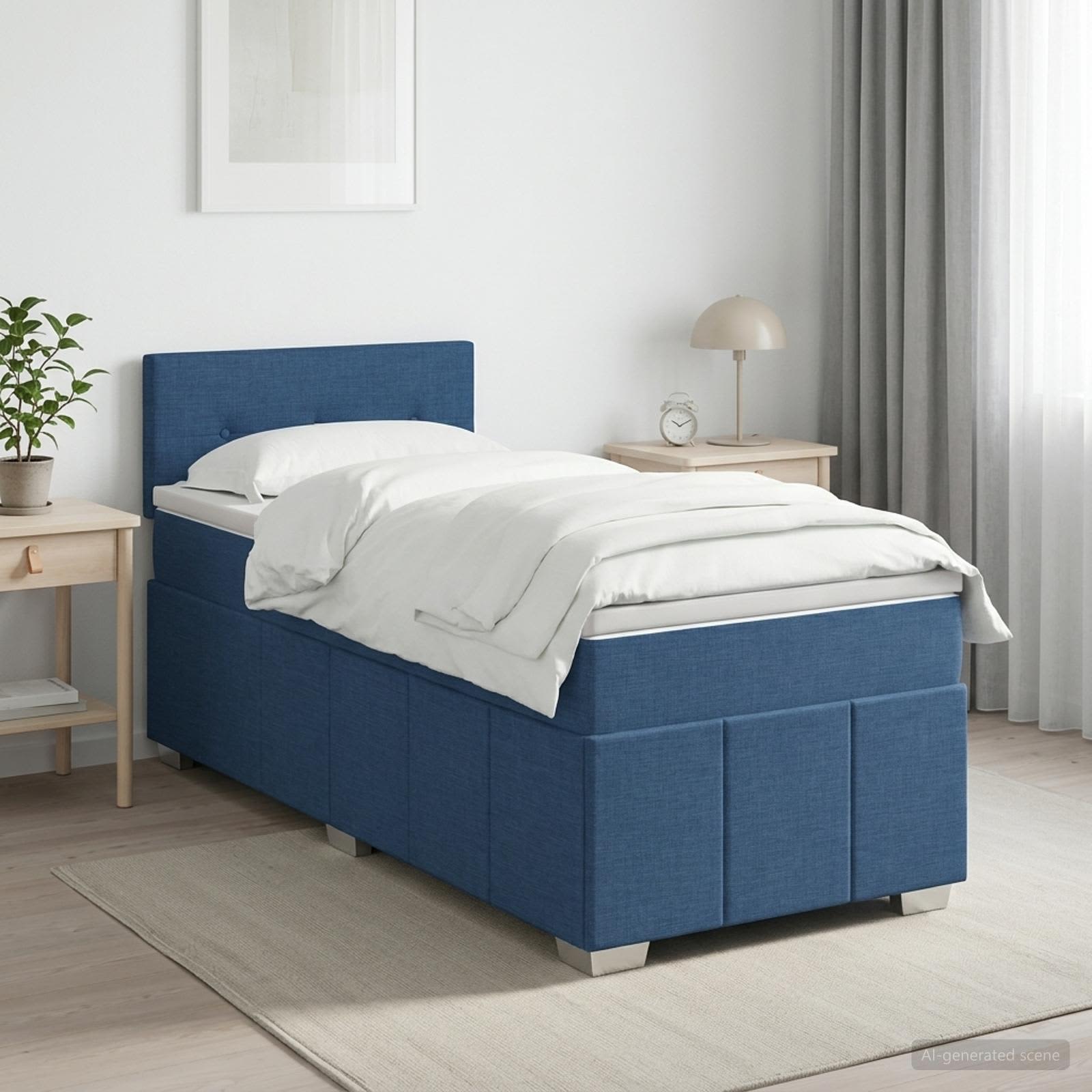 Boxspringbett mit Matratze mit Kopfteil Blau 100 x 200 cm Stoff