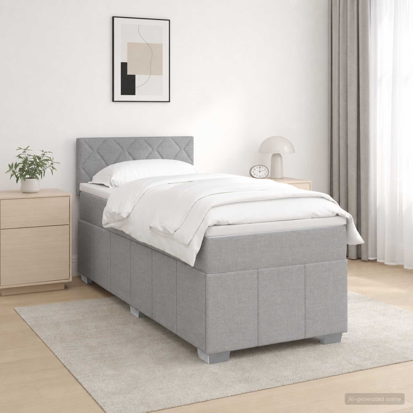 Boxspringbett mit Matratze Hellgrau 90 x 200 cm Stoff
