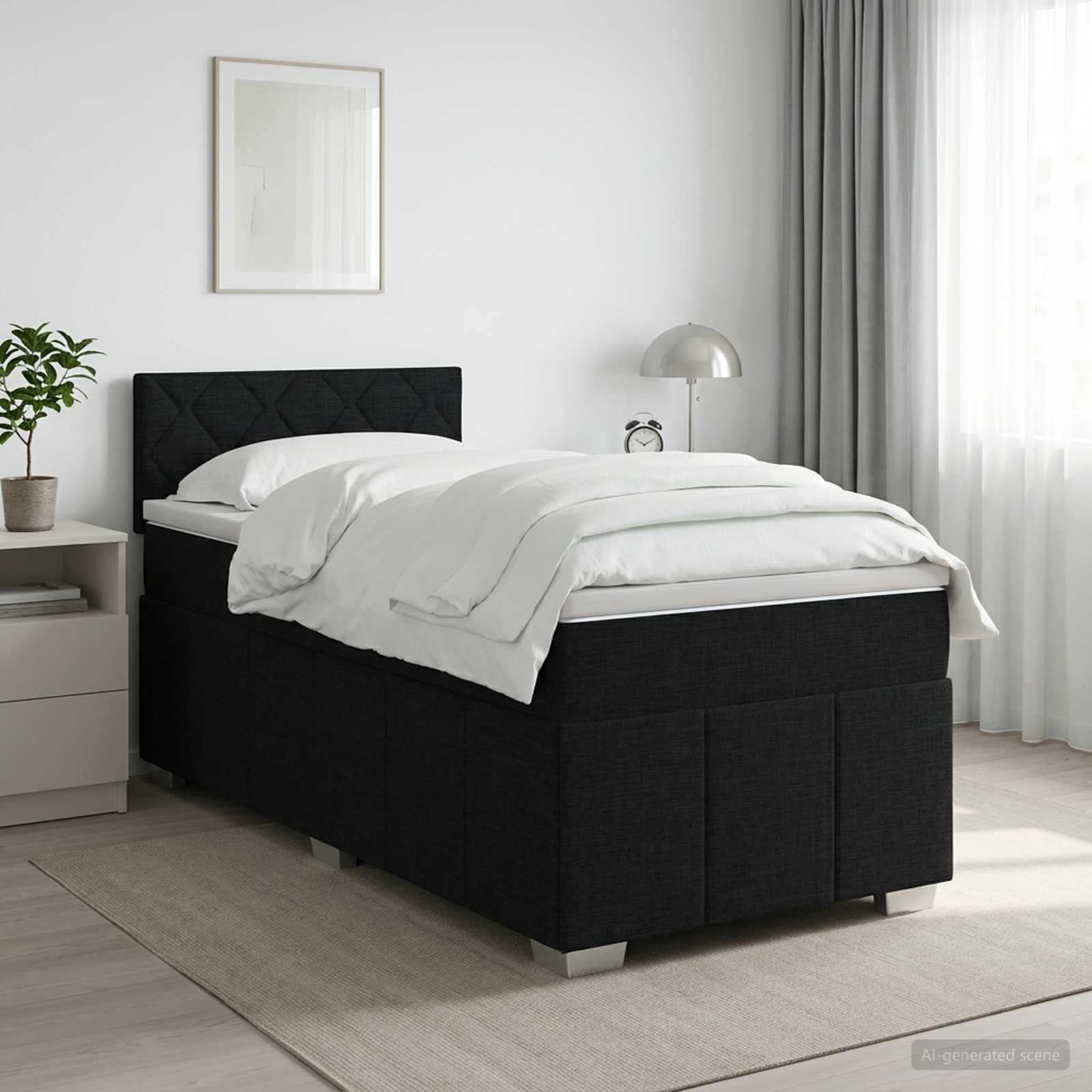 Boxspringbett mit Matratze Schwarz 90 x 200 cm Stoff