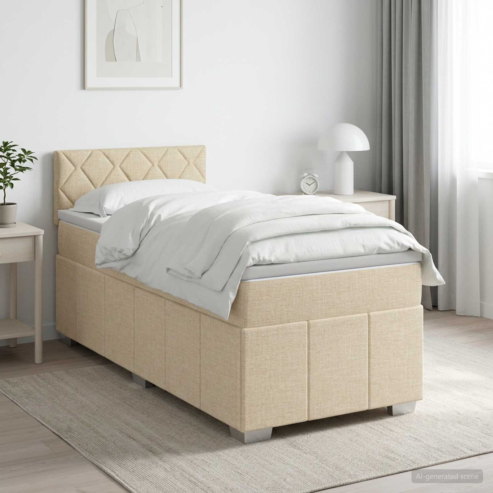 Boxspringbett mit Matratze Creme 100 x 200 cm Stoff