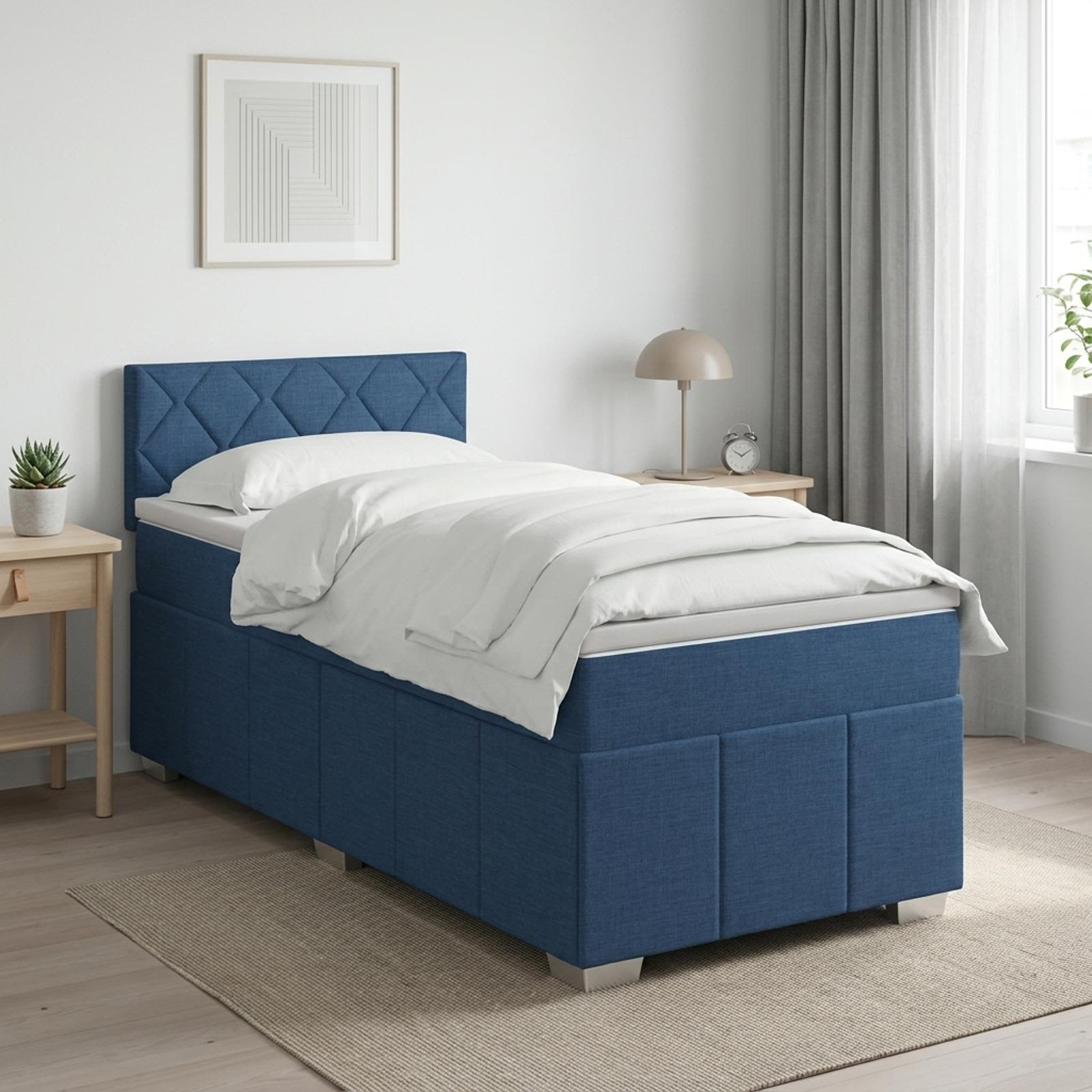 Boxspringbett mit Matratze mit Kopfteil Blau 100 x 200 cm Stoff