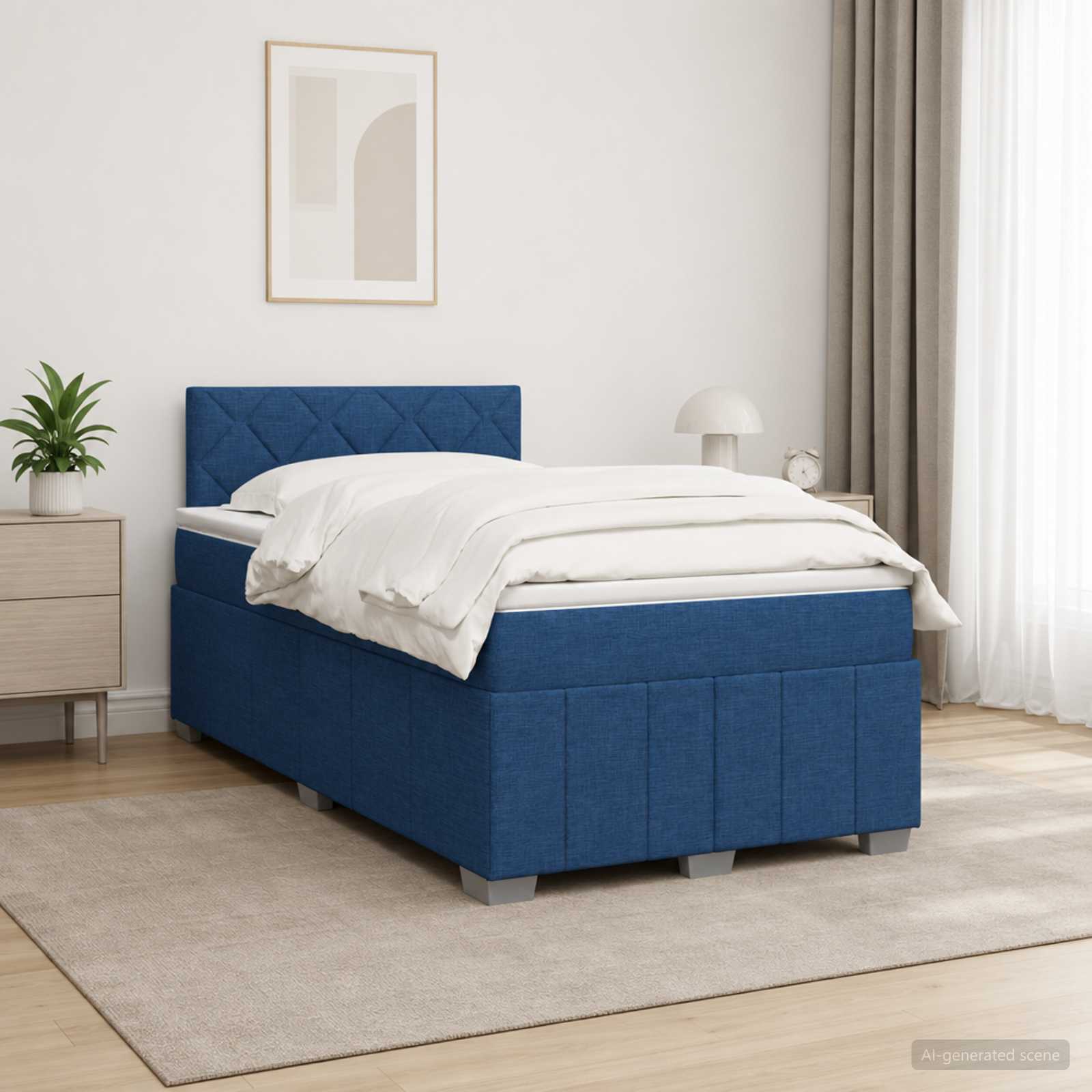 Boxspringbett mit Matratze mit Kopfteil Blau 120 x 200 cm Stoff