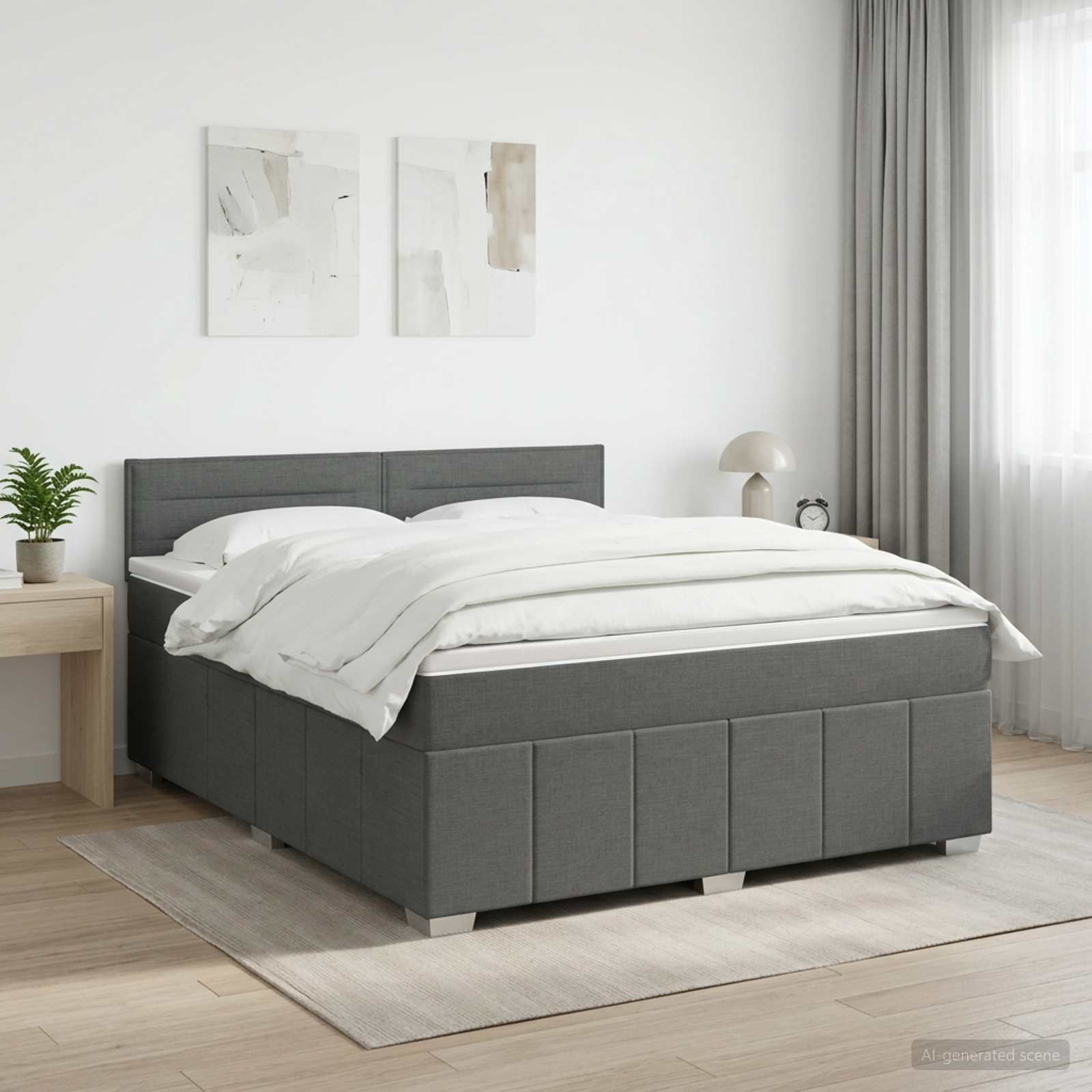 Boxspringbett mit Matratze Dunkelgrau 140 x 190 cm Stoff