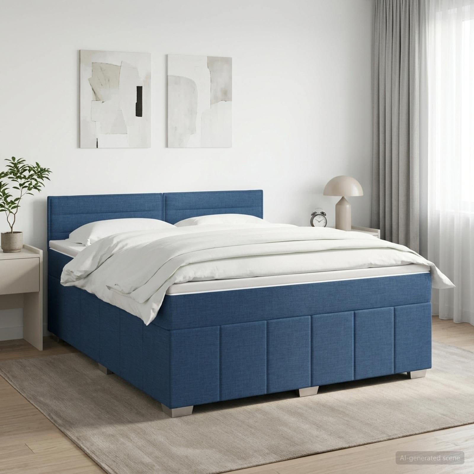 Boxspringbett mit Matratze mit Kopfteil Blau 140 x 200 cm Stoff