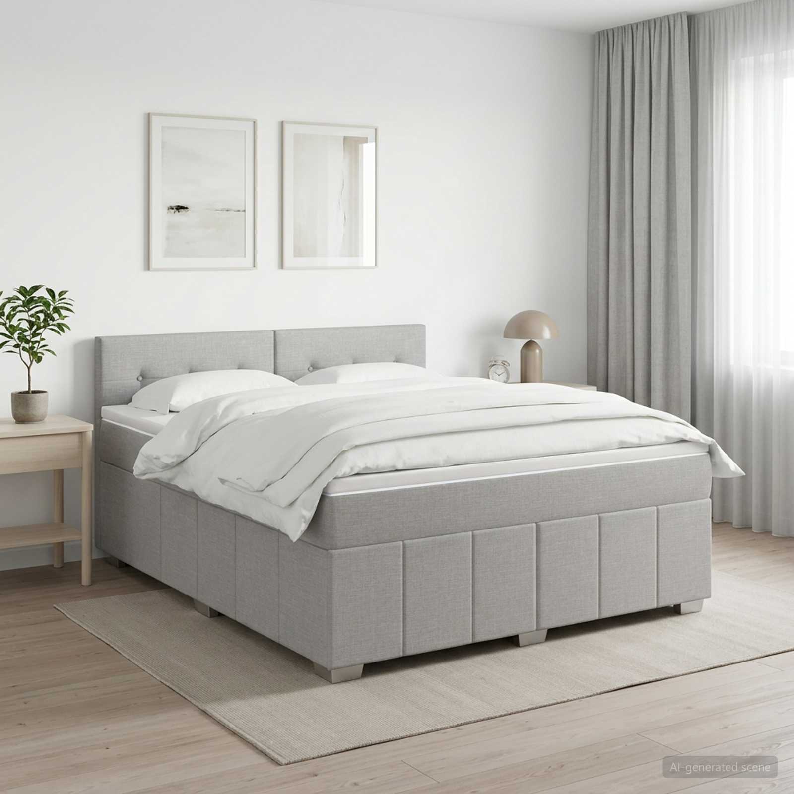 Boxspringbett mit Matratze Hellgrau 140 x 190 cm Stoff