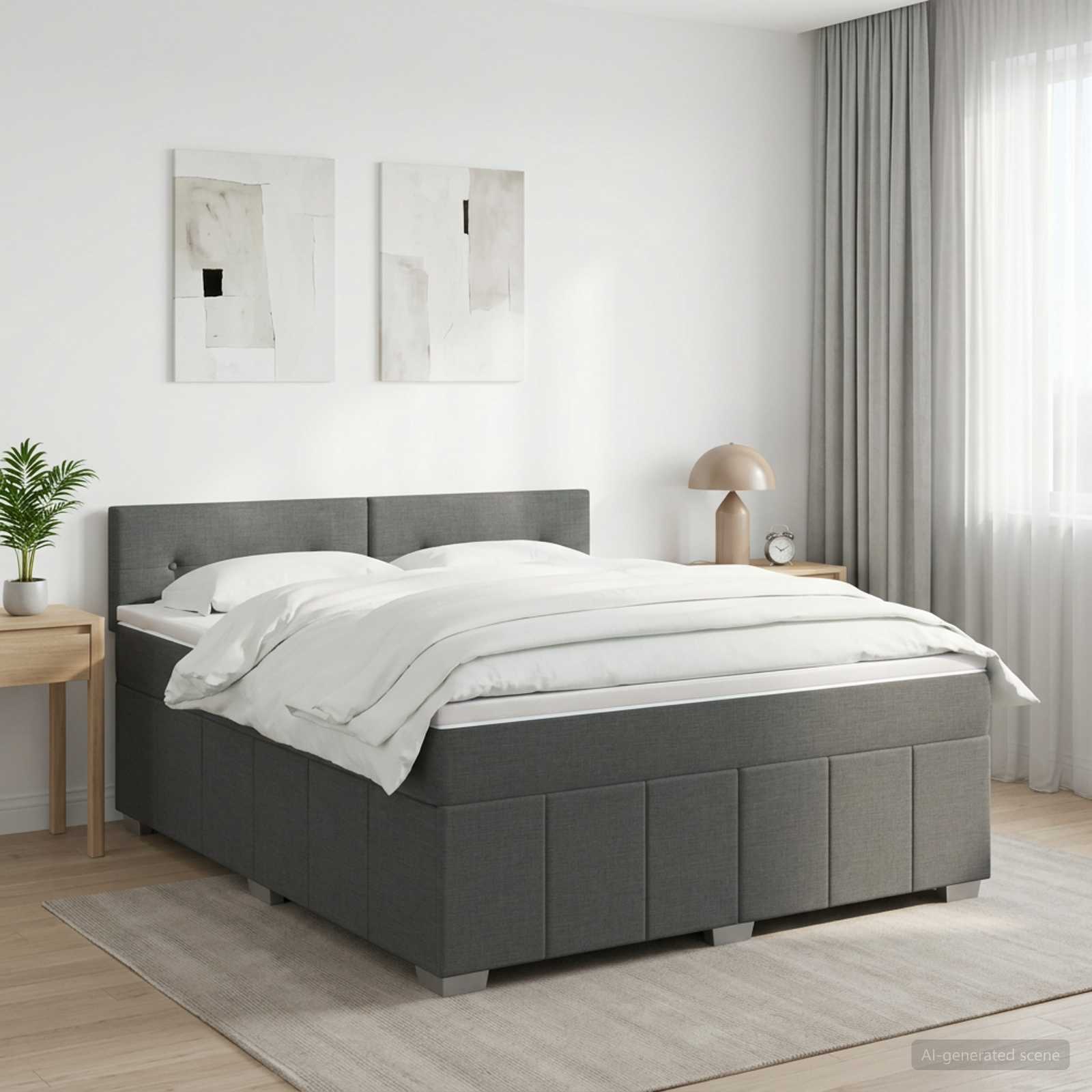 Boxspringbett mit Matratze Dunkelgrau 140 x 200 cm Stoff