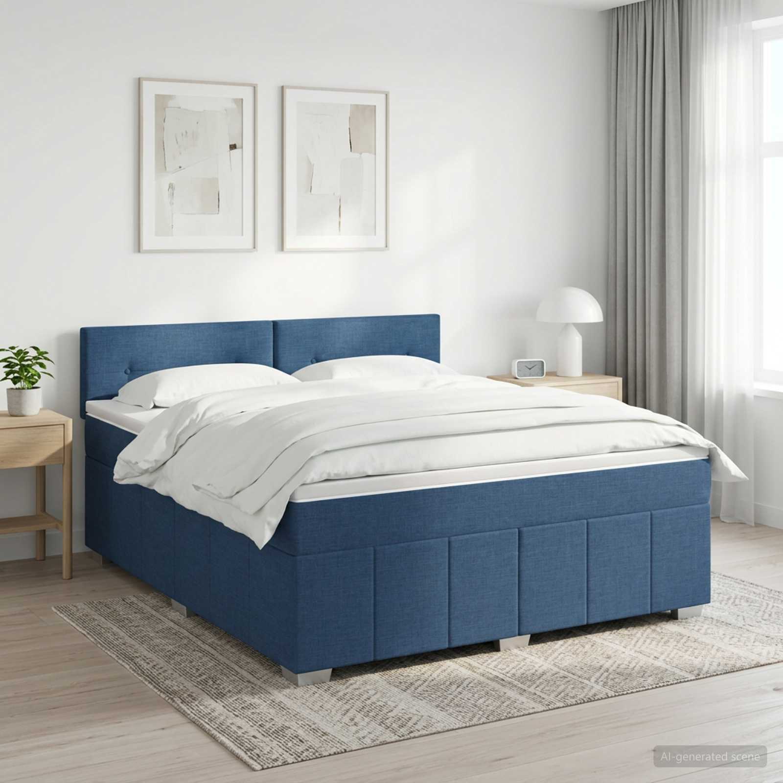 Boxspringbett mit Matratze mit Kopfteil Blau 140 x 200 cm Stoff