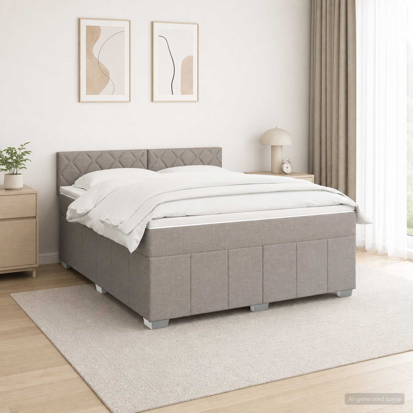 Boxspringbett mit Matratze Taupe 140 x 190 cm Stoff