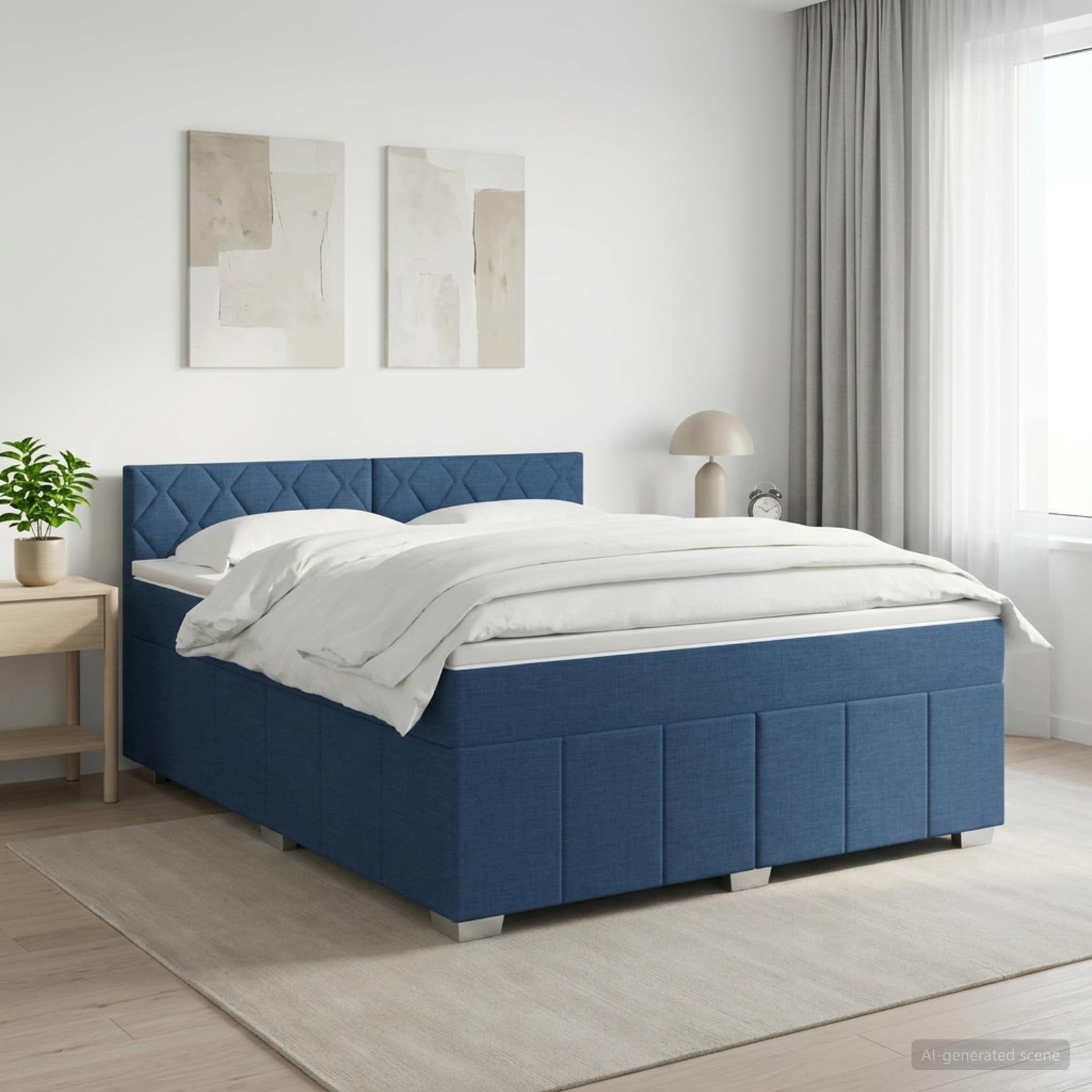 Boxspringbett mit Matratze mit Kopfteil Blau 160 x 200 cm Stoff