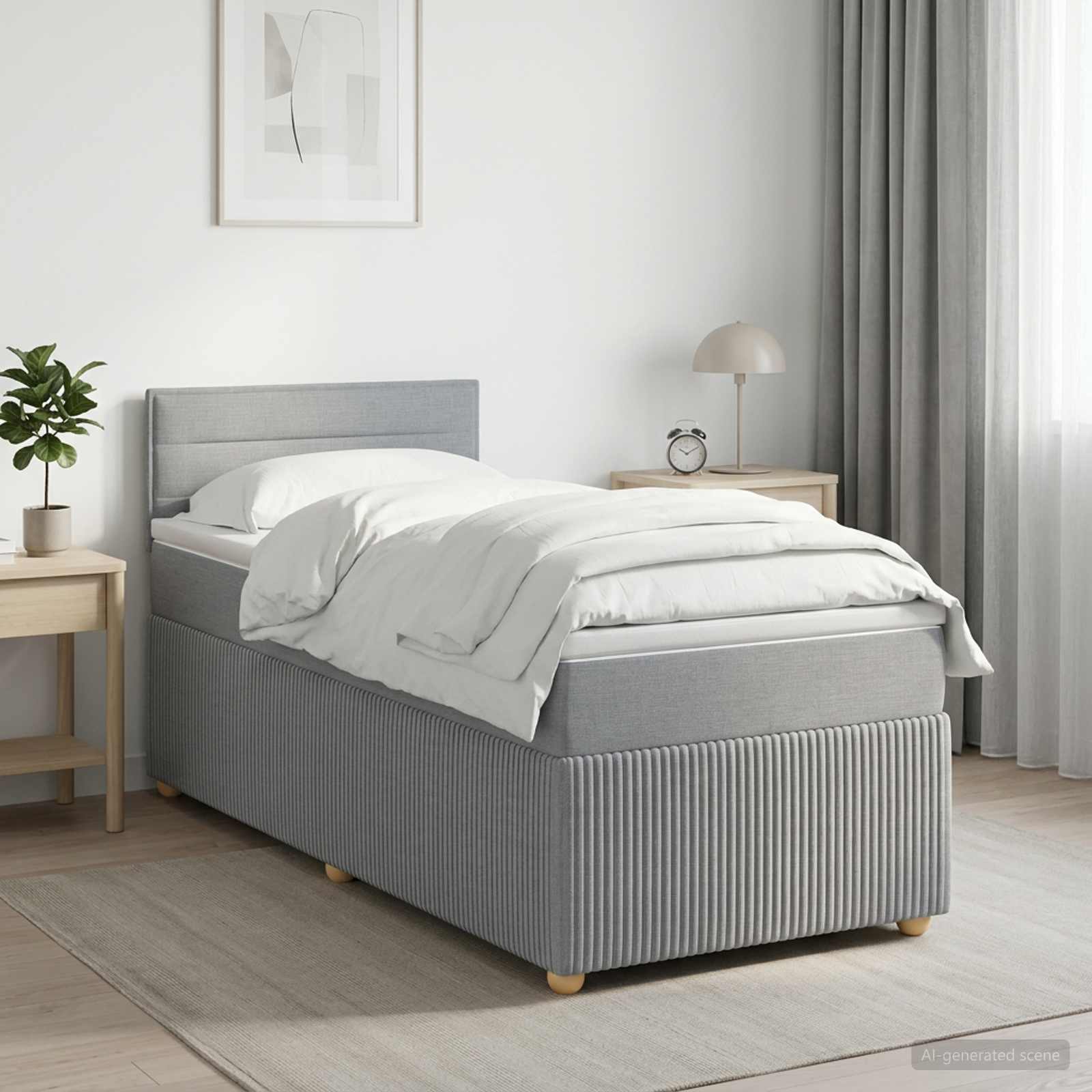 Boxspringbett mit Matratze Hellgrau 80 x 200 cm Stoff