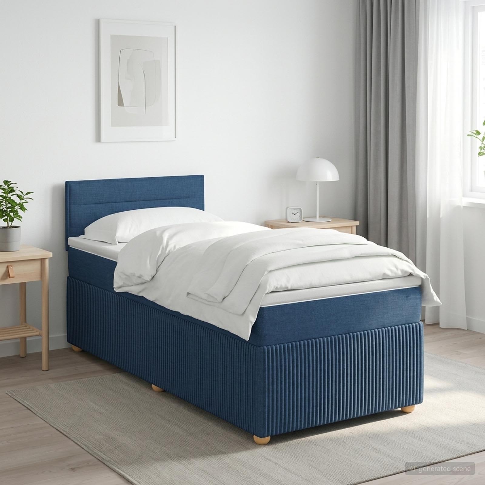 Boxspringbett mit Matratze mit Kopfteil Blau 100 x 200 cm Stoff