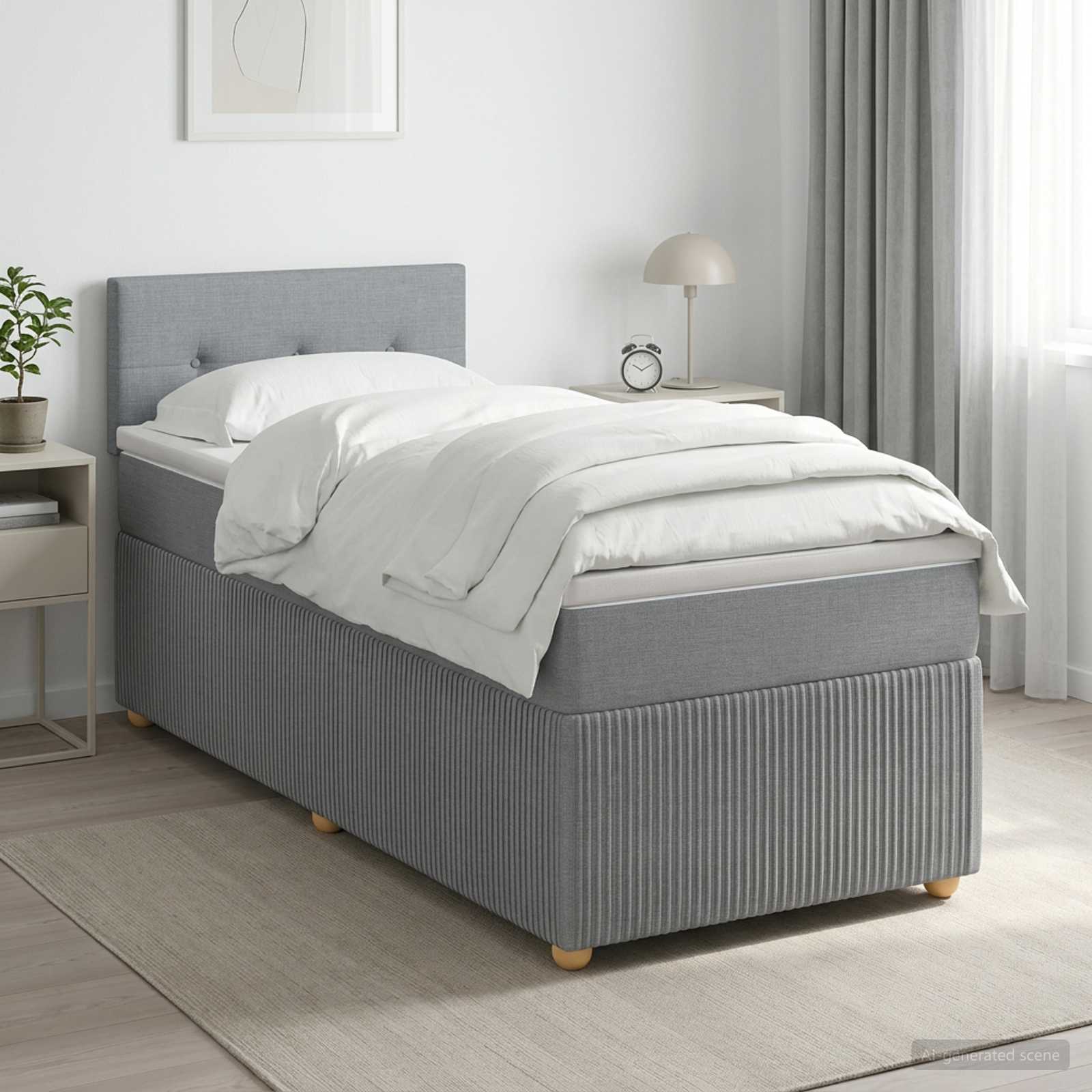 Boxspringbett mit Matratze Hellgrau 90 x 200 cm Stoff