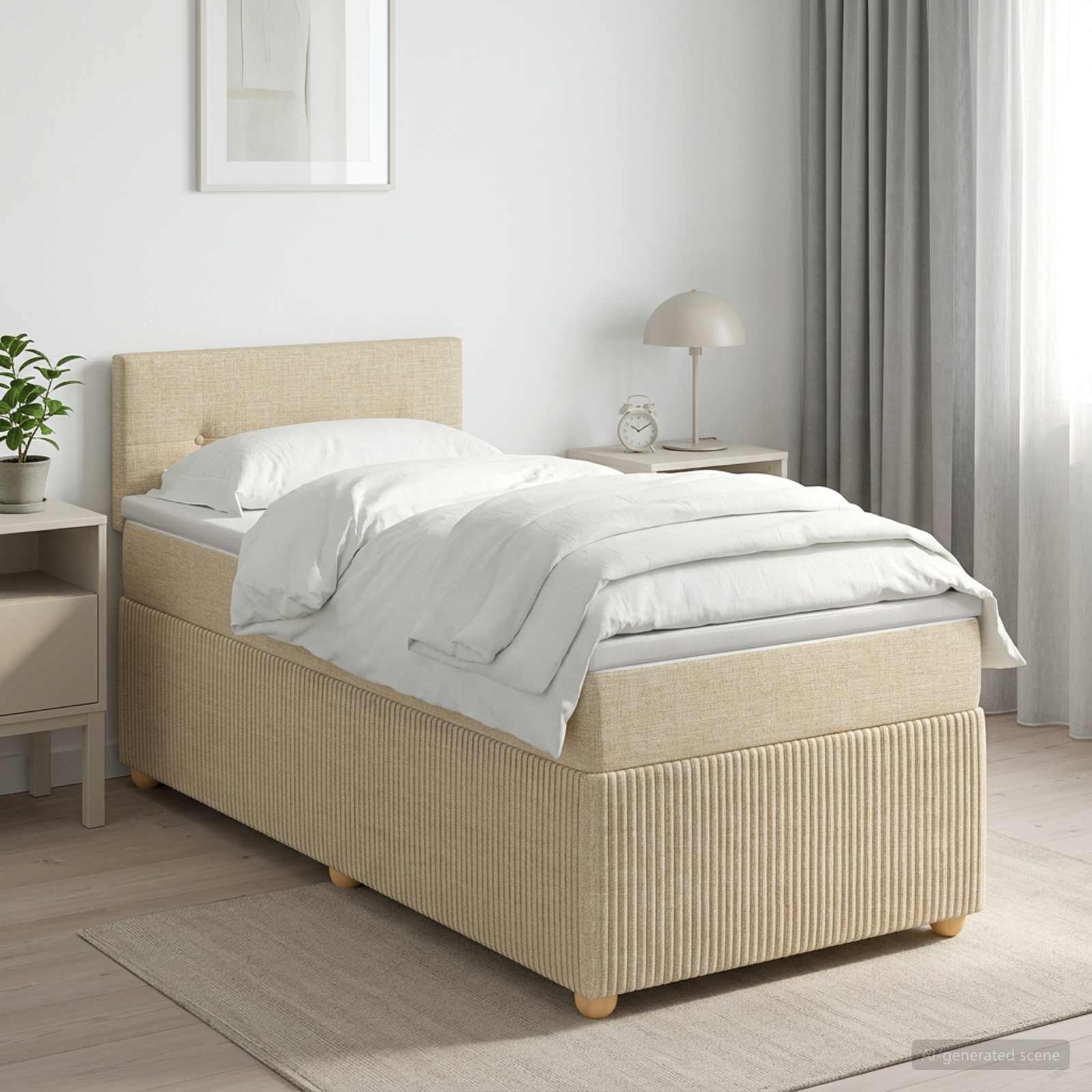 Boxspringbett mit Matratze mit Kopfteil Creme 80 x 200 cm Stoff
