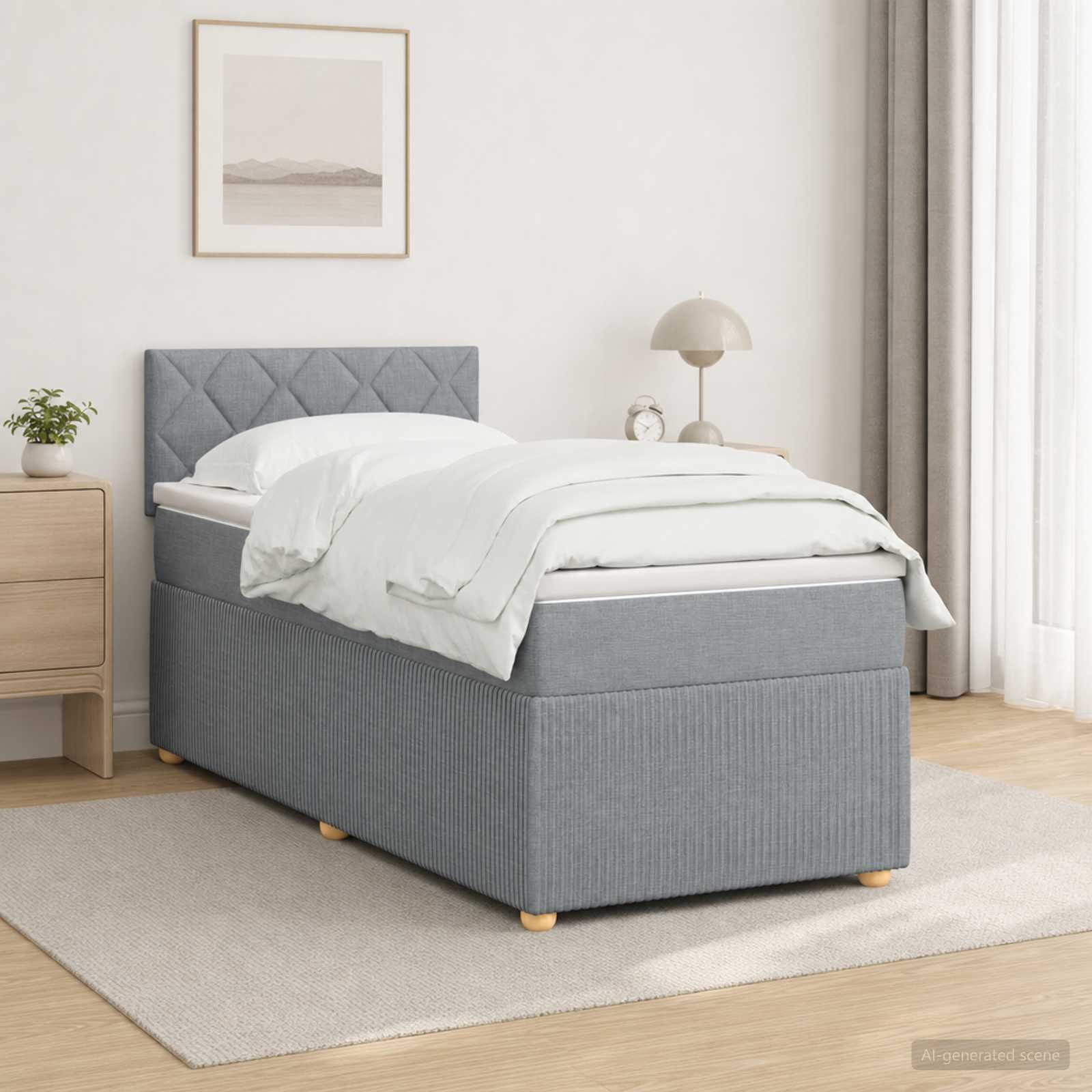 Boxspringbett mit Matratze Hellgrau 100 x 200 cm Stoff