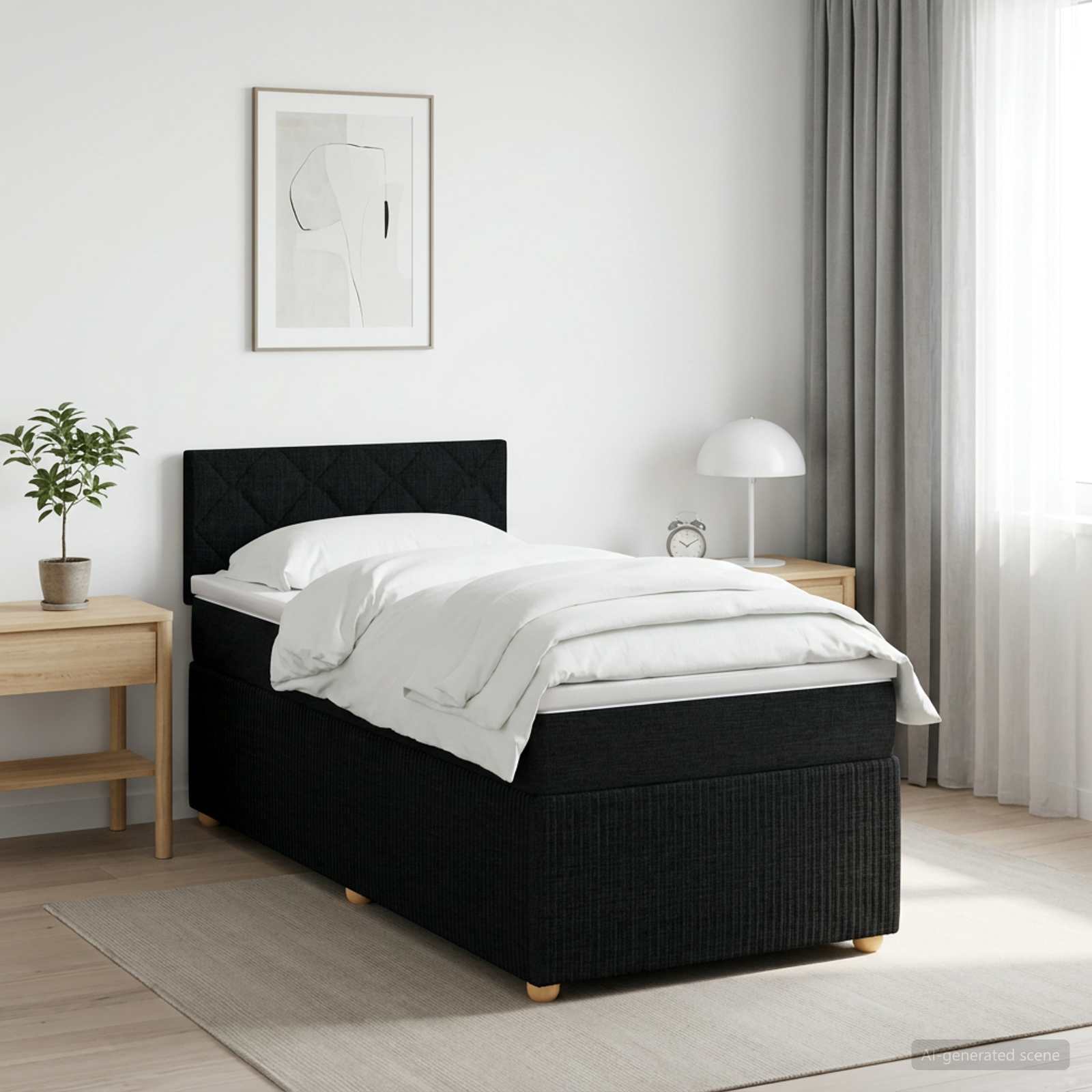 Boxspringbett mit Matratze Schwarz 100 x 200 cm Stoff