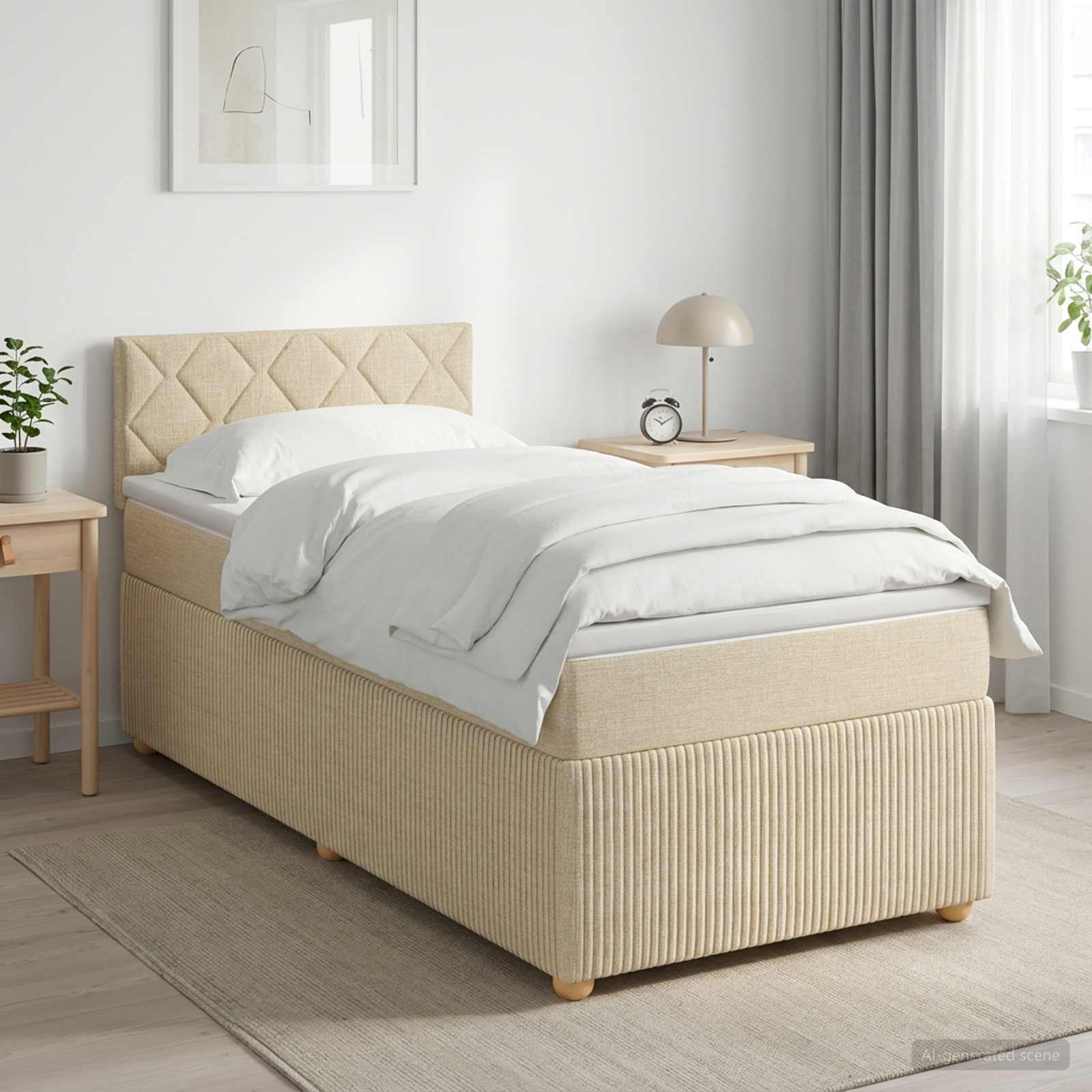 Boxspringbett mit Matratze mit Kopfteil Creme 80 x 200 cm Stoff
