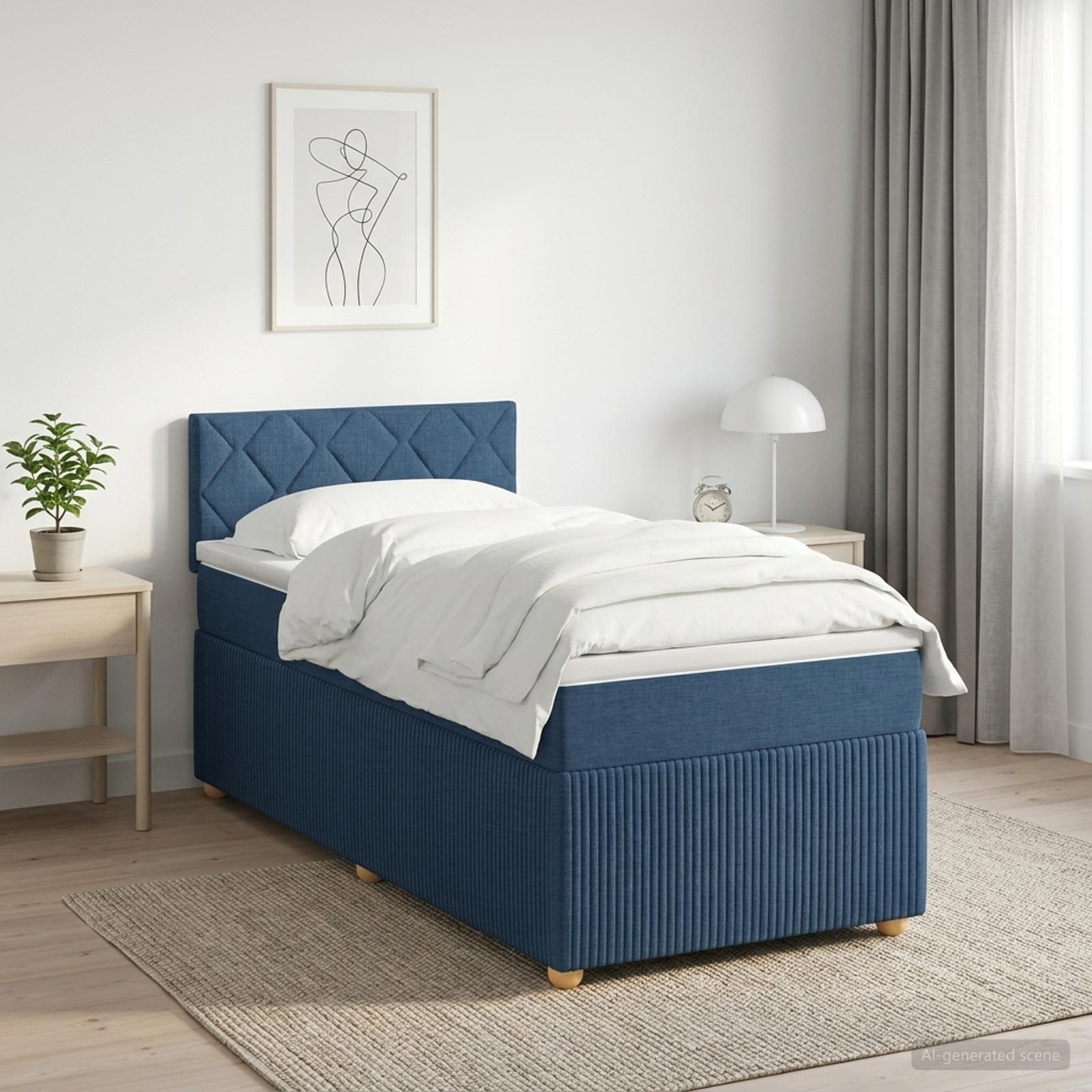 Boxspringbett mit Matratze mit Kopfteil Blau 80 x 200 cm Stoff