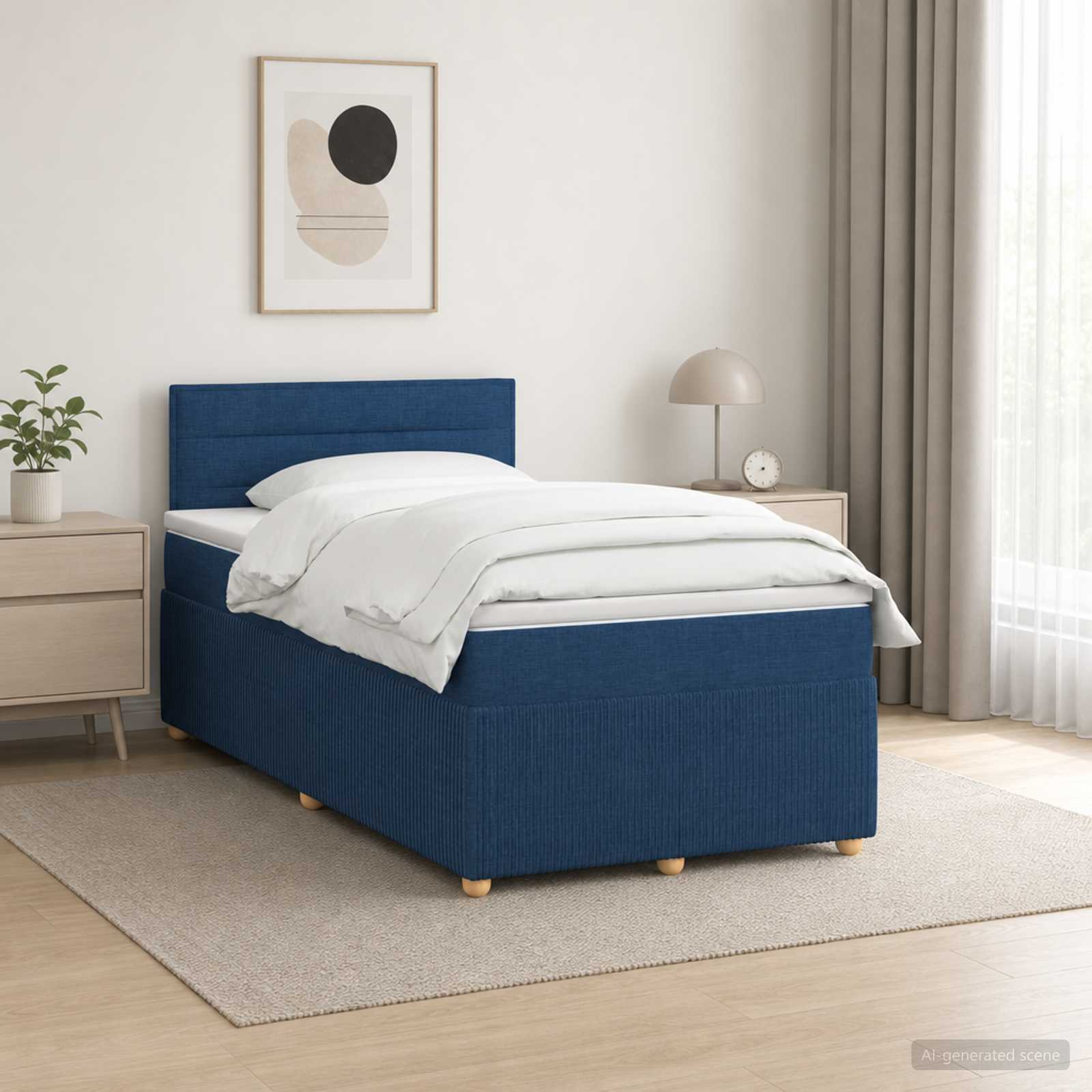 Boxspringbett mit Matratze mit Kopfteil Blau 120 x 190 cm Stoff