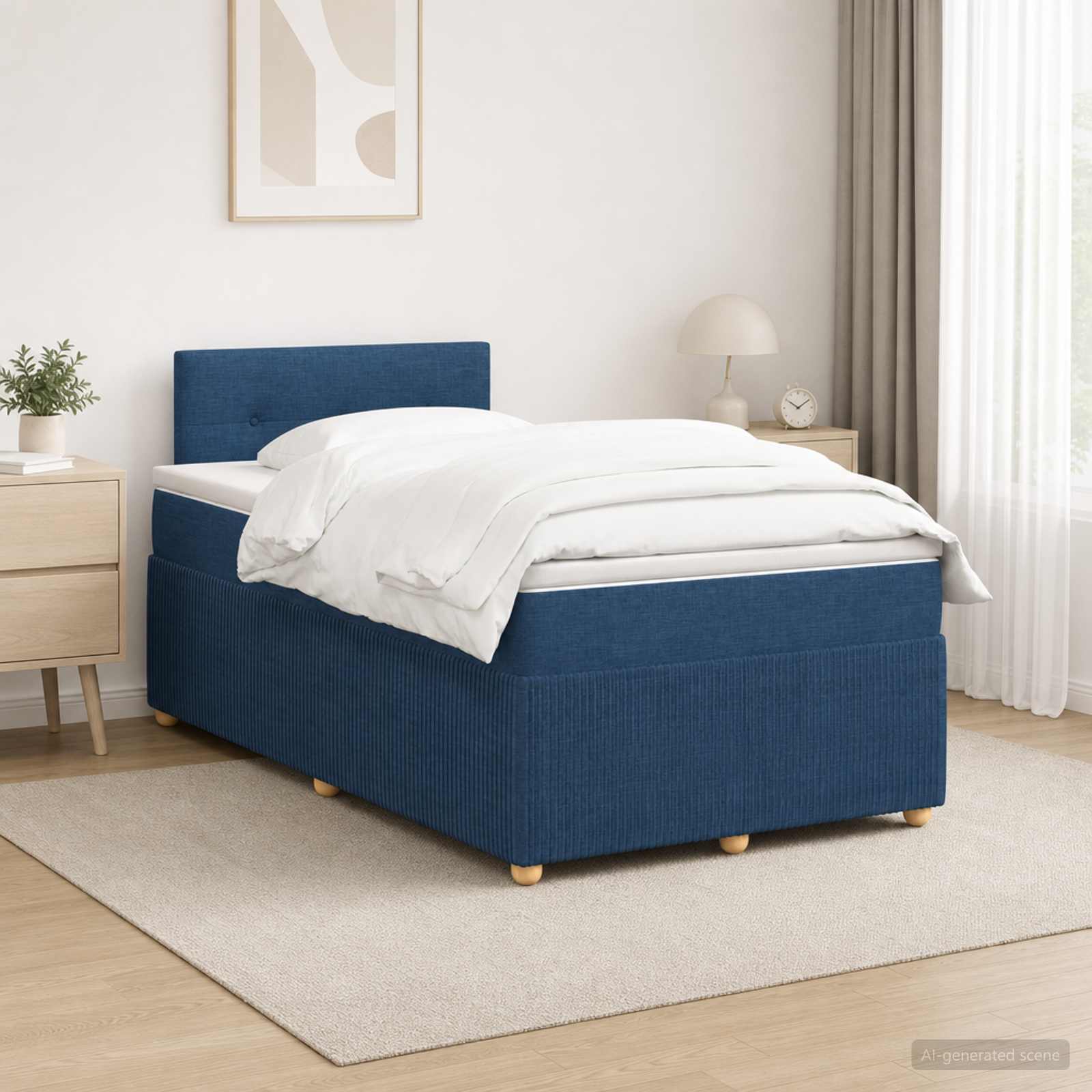Boxspringbett mit Matratze mit Kopfteil Blau 120 x 190 cm Stoff