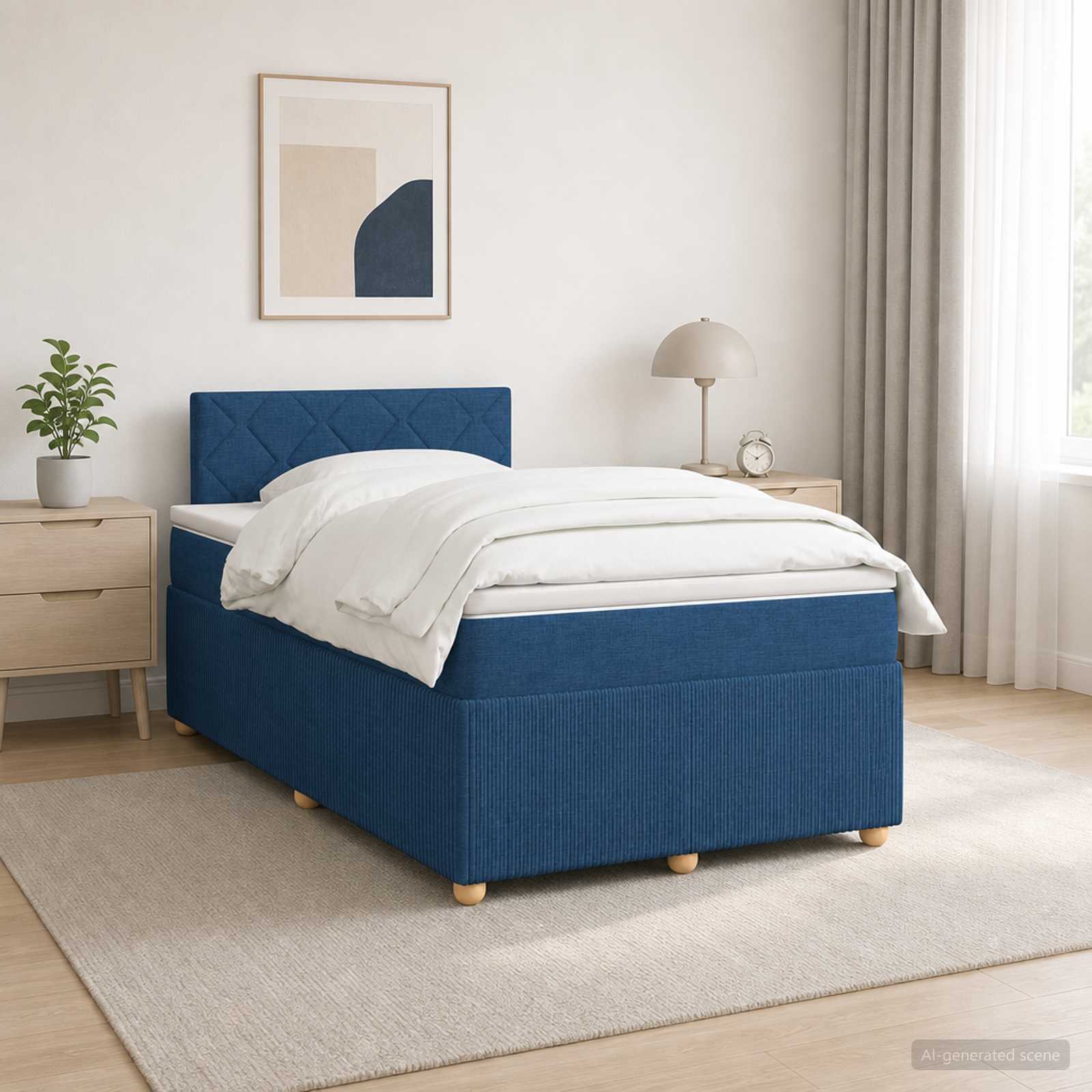 Boxspringbett mit Matratze mit Kopfteil Blau 120 x 190 cm Stoff