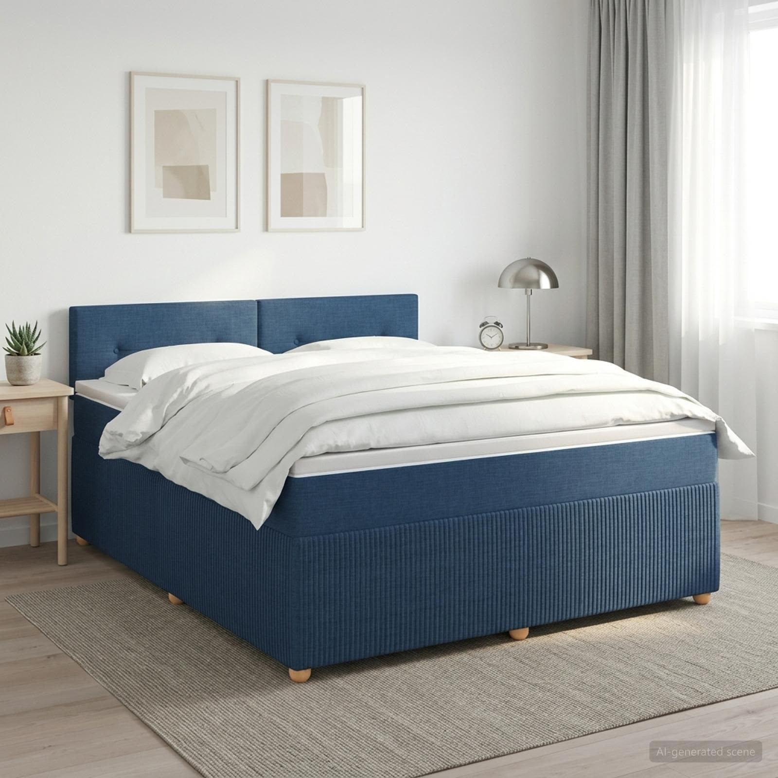 Boxspringbett mit Matratze mit Kopfteil Blau 140 x 190 cm Stoff