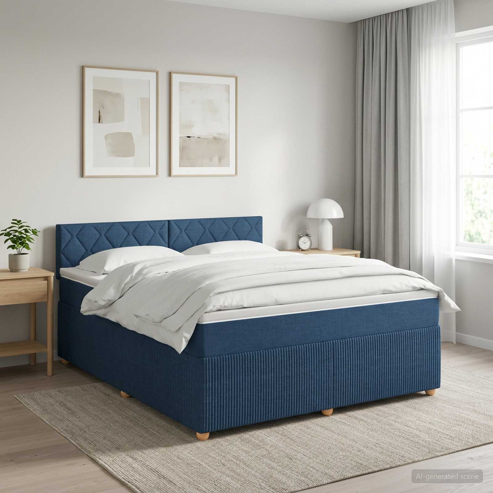 Boxspringbett mit Matratze mit Kopfteil Blau 140 x 190 cm Stoff