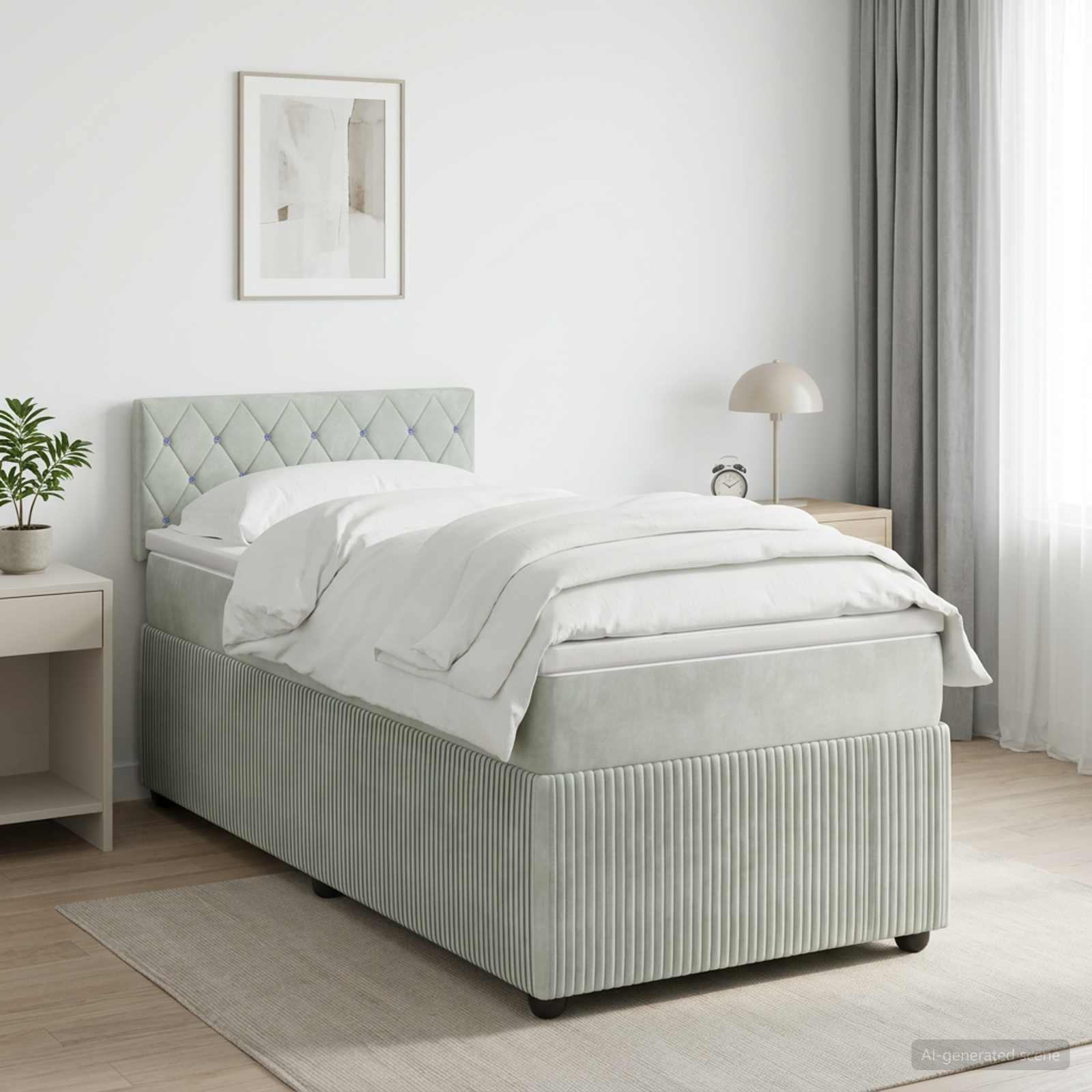 Boxspringbett mit Matratze Hellgrau 90 x 190 cm Samt