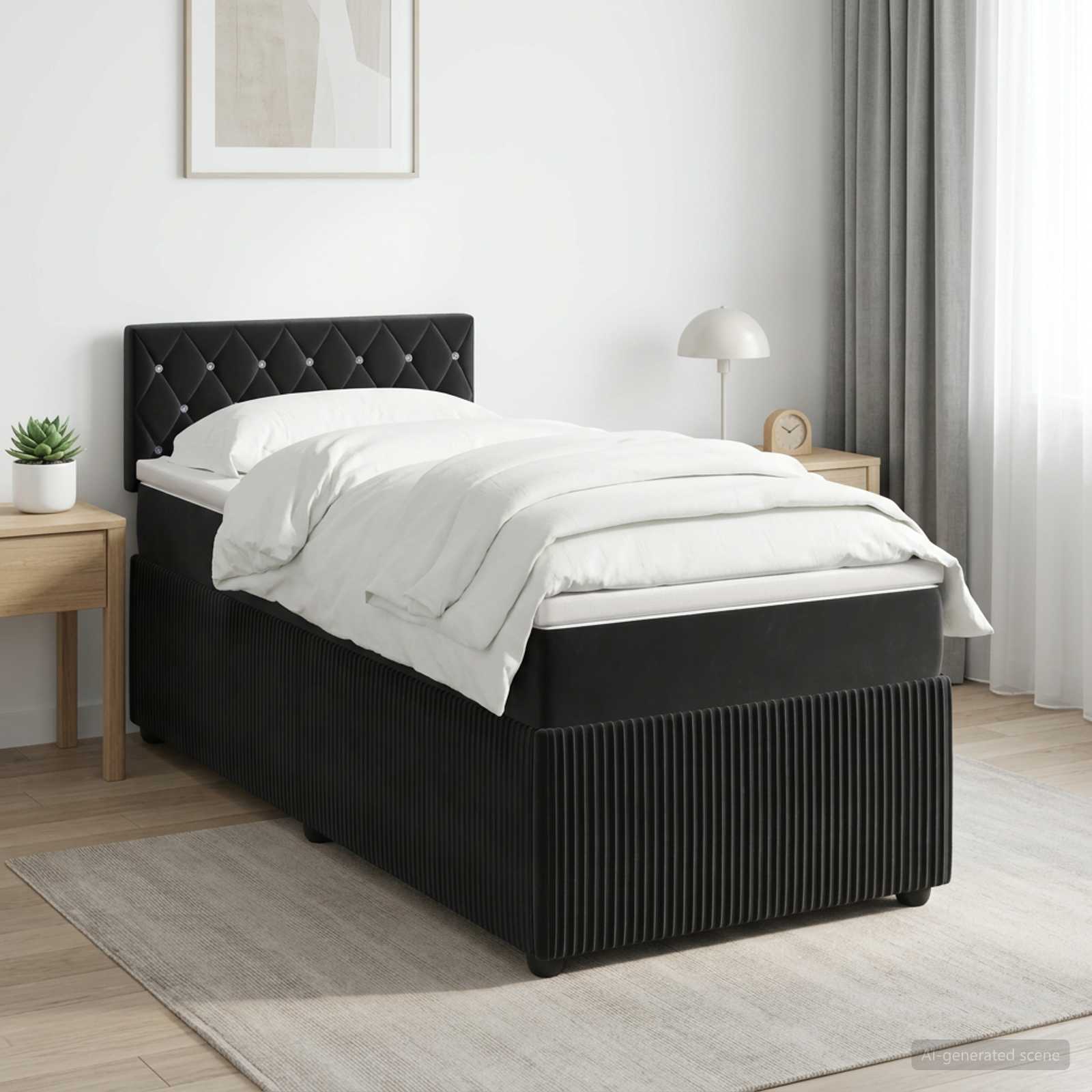 Boxspringbett mit Matratze Schwarz 90 x 190 cm Samt