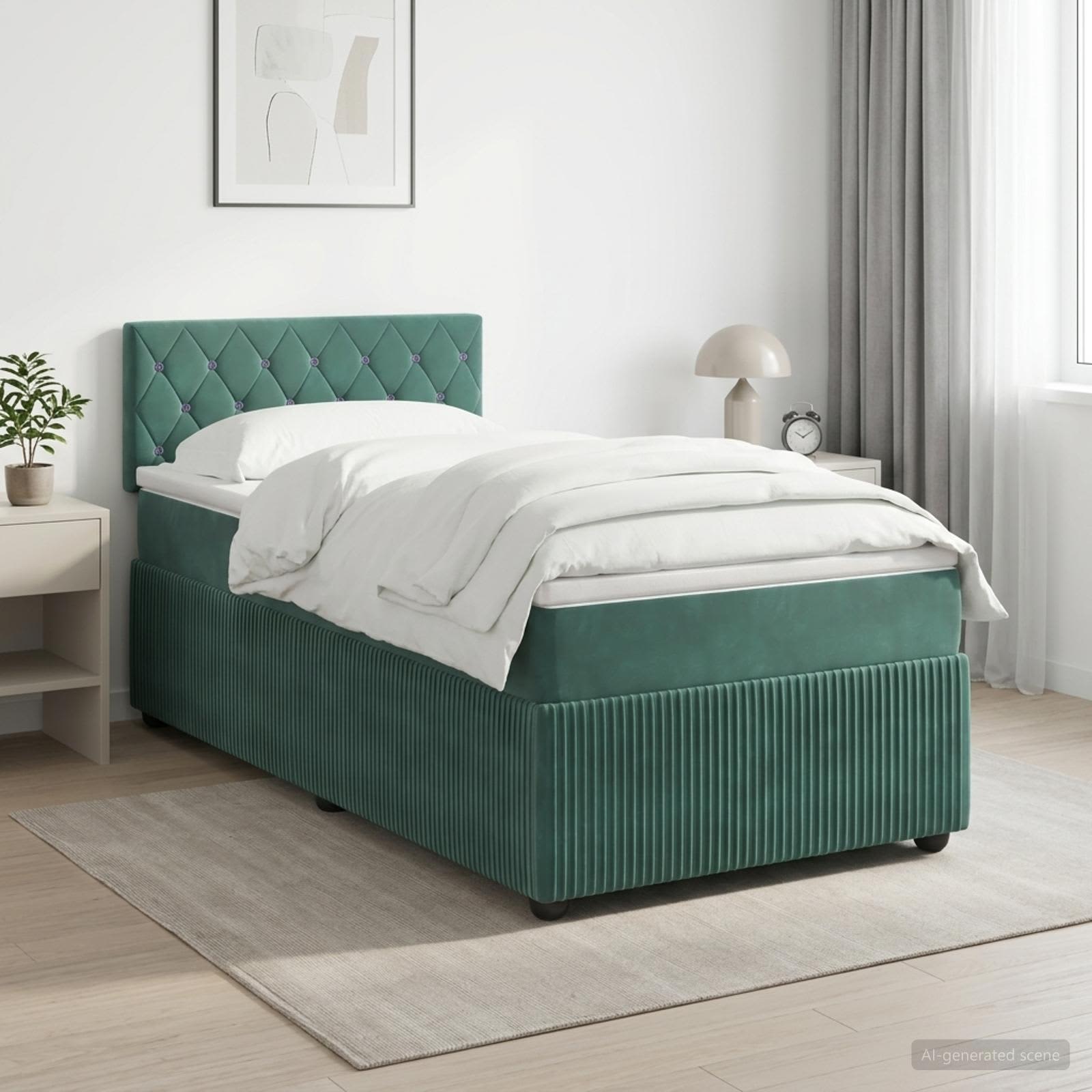 Boxspringbett mit Matratze Dunkelgrün 90 x 200 cm Samt