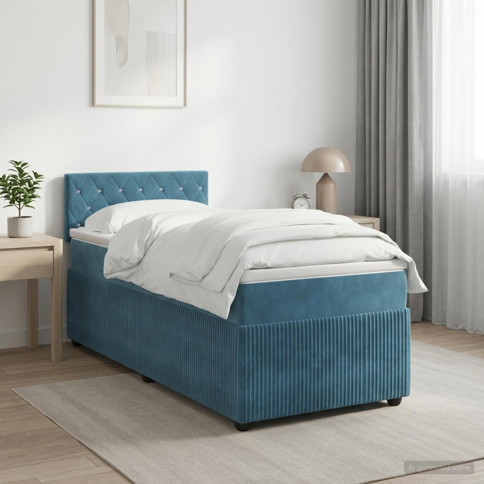 Boxspringbett mit Matratze Dunkelblau 100 x 200 cm Samt
