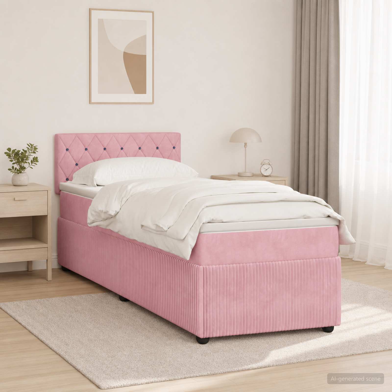 Boxspringbett mit Matratze mit Kopfteil Rosa 100 x 200 cm Samt