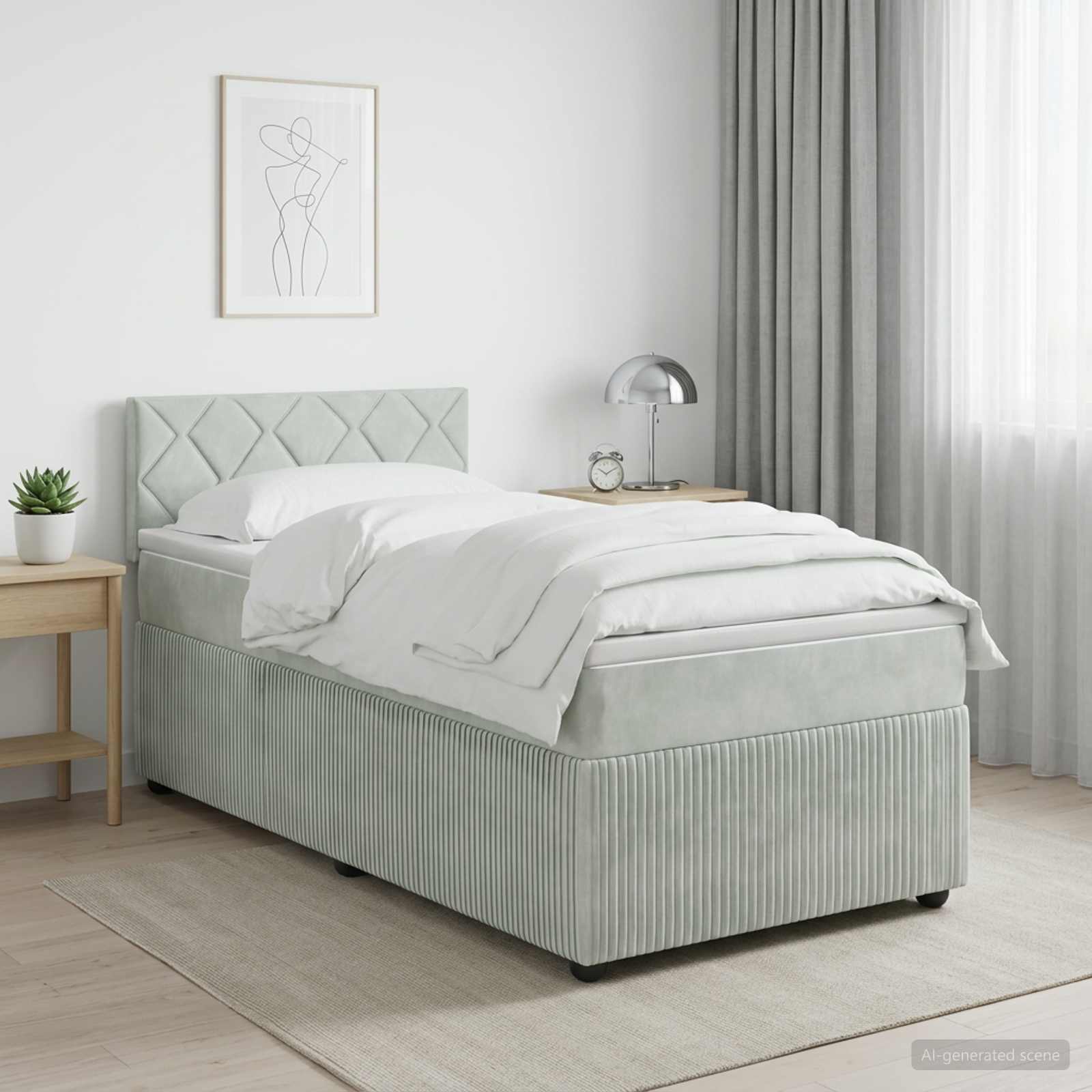 Boxspringbett mit Matratze Hellgrau 90 x 200 cm Samt