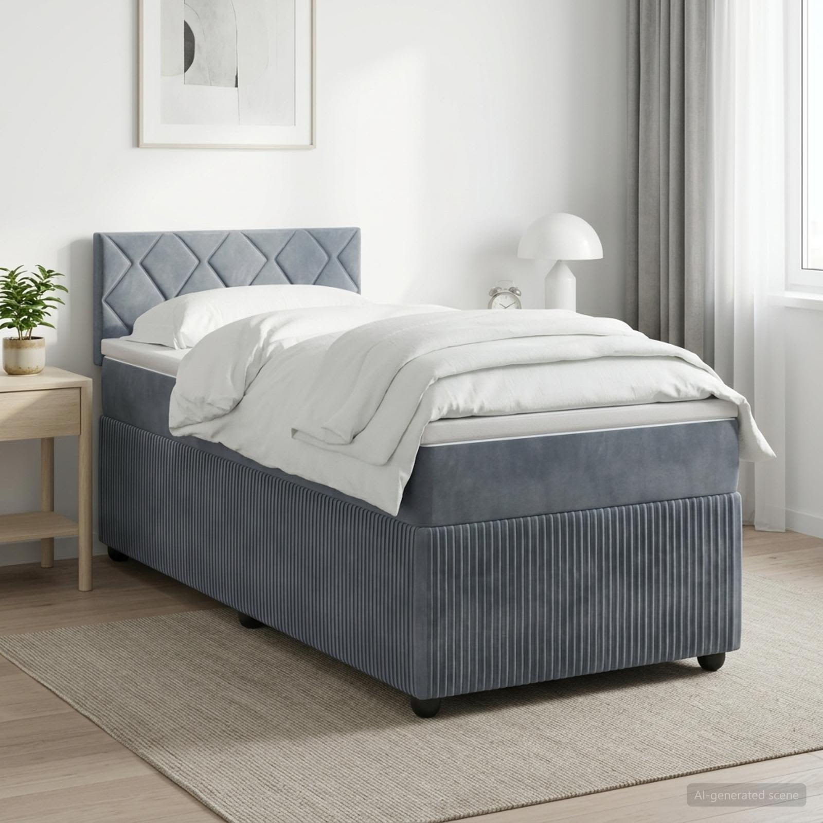 Boxspringbett mit Matratze Dunkelgrau 90 x 200 cm Samt
