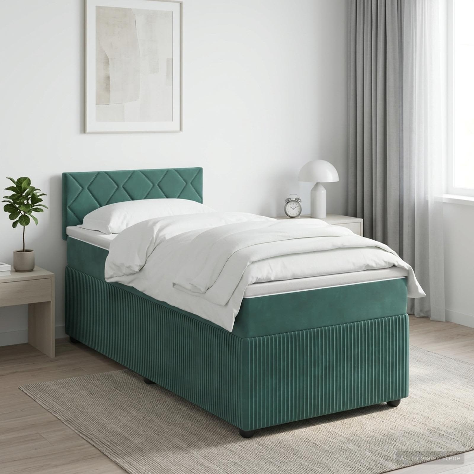 Boxspringbett mit Matratze Dunkelgrün 90 x 200 cm Samt