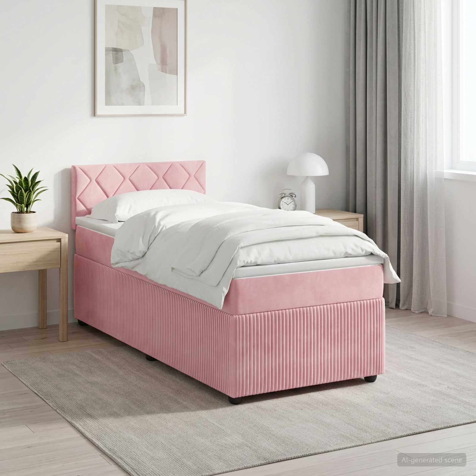 Boxspringbett mit Matratze mit Kopfteil Rosa 100 x 200 cm Samt