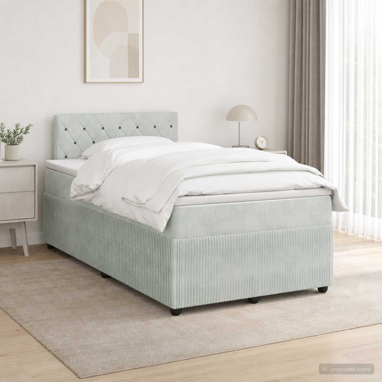 Boxspringbett mit Matratze Hellgrau 120 x 200 cm Samt