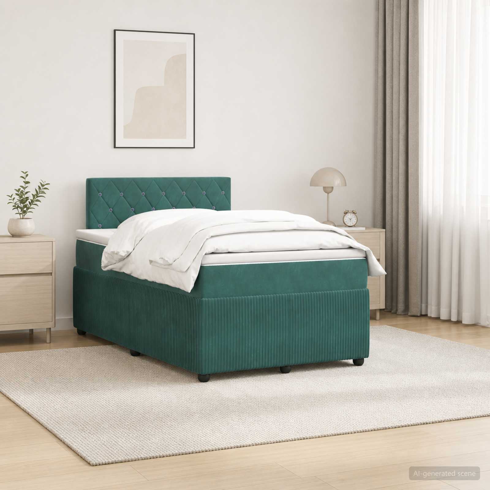 Boxspringbett mit Matratze Dunkelgrün 120 x 190 cm Samt