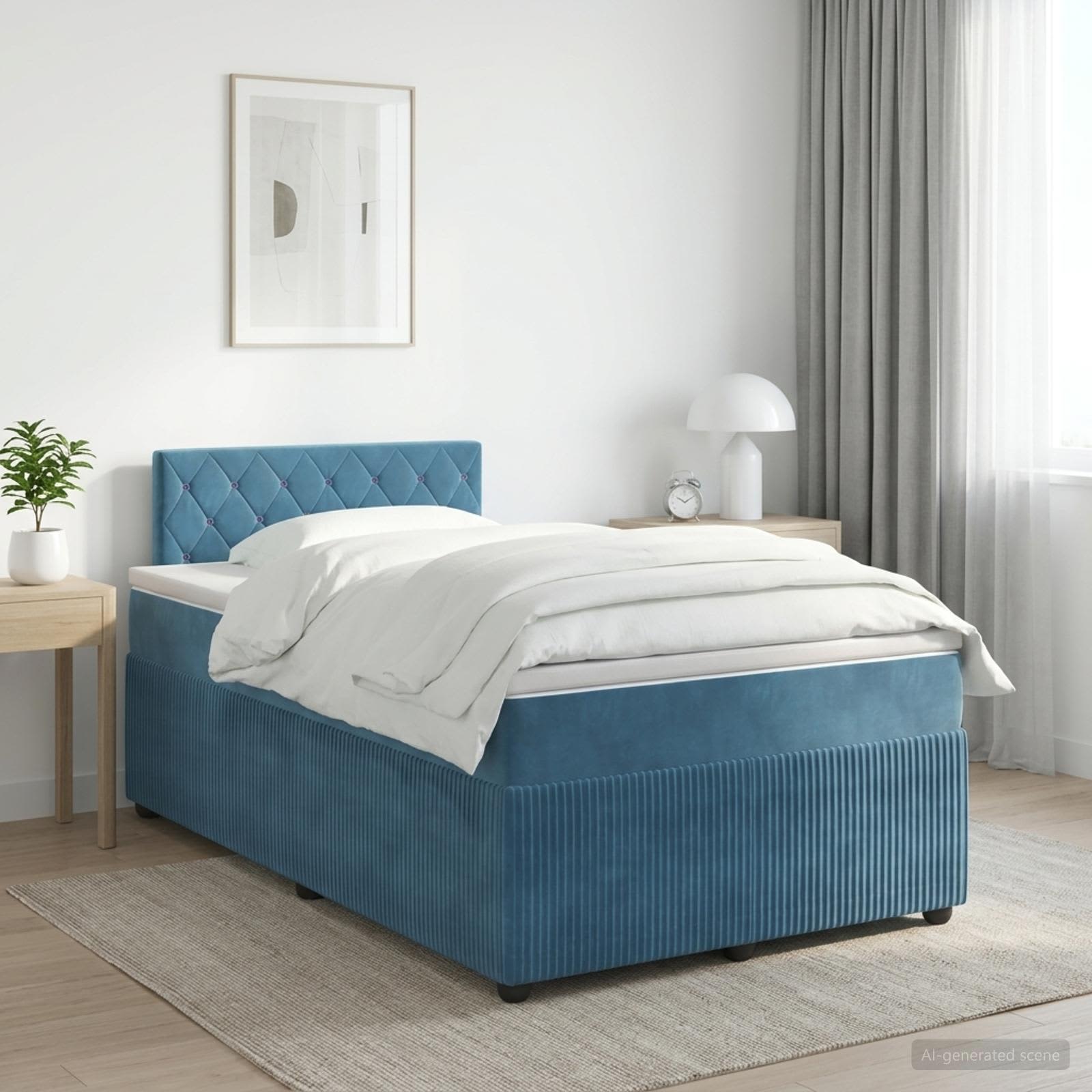 Boxspringbett mit Matratze mit Kopfteil Blau 120 x 190 cm Samt