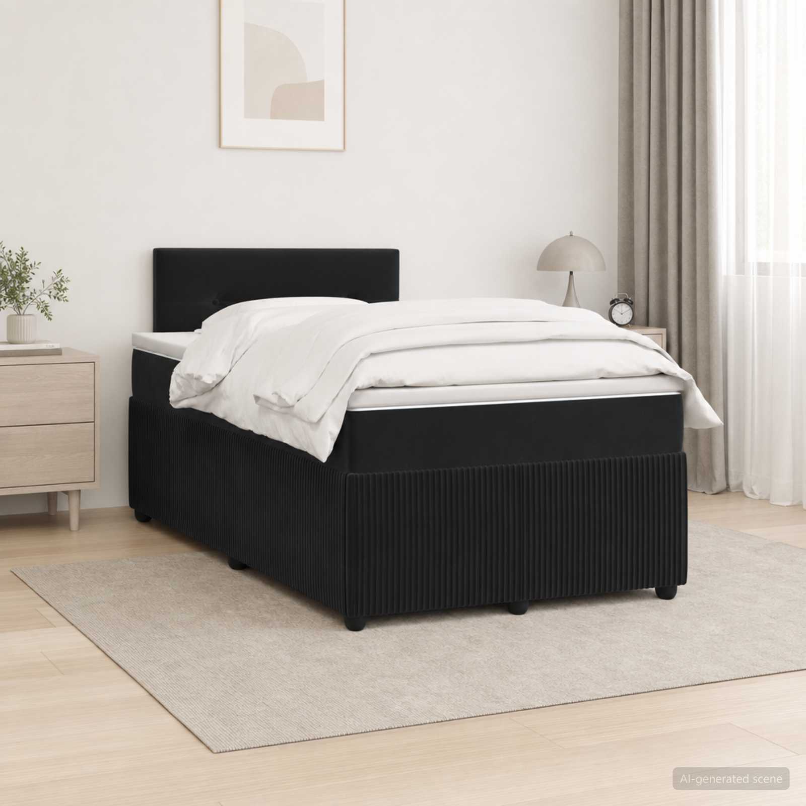 Boxspringbett mit Matratze Schwarz 120 x 190 cm Samt