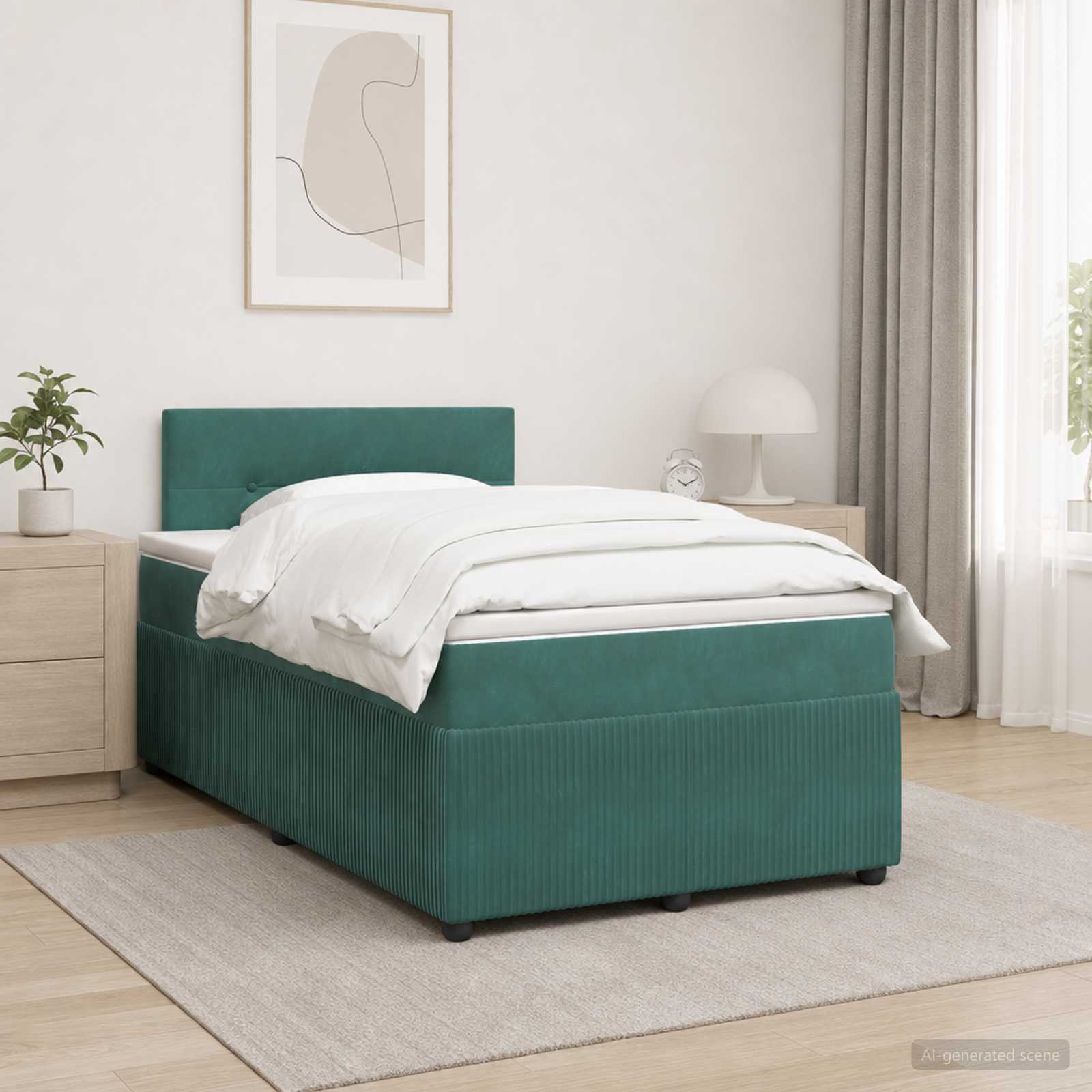 Boxspringbett mit Matratze Dunkelgrün 120 x 190 cm Samt