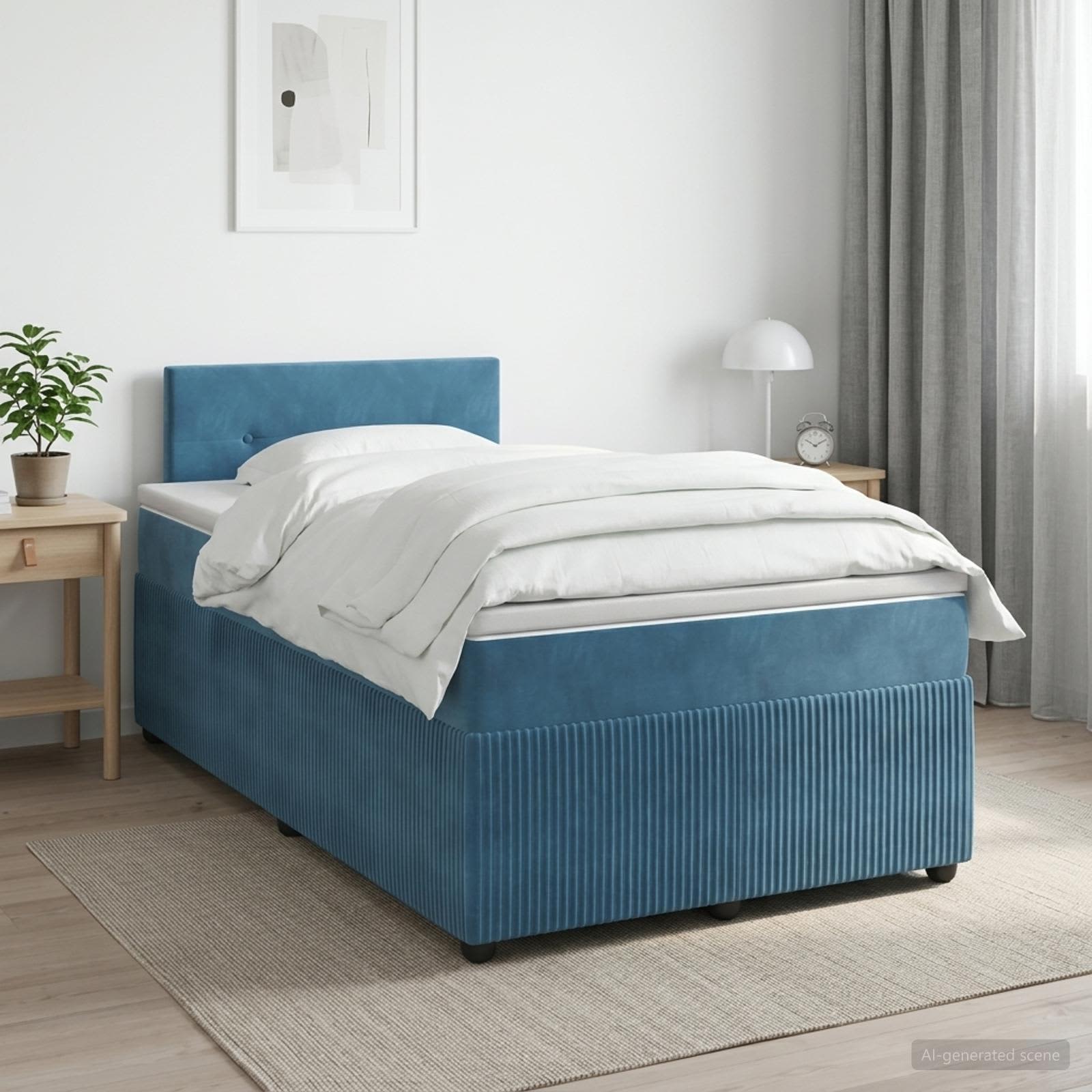Boxspringbett mit Matratze mit Kopfteil Blau 120 x 190 cm Samt