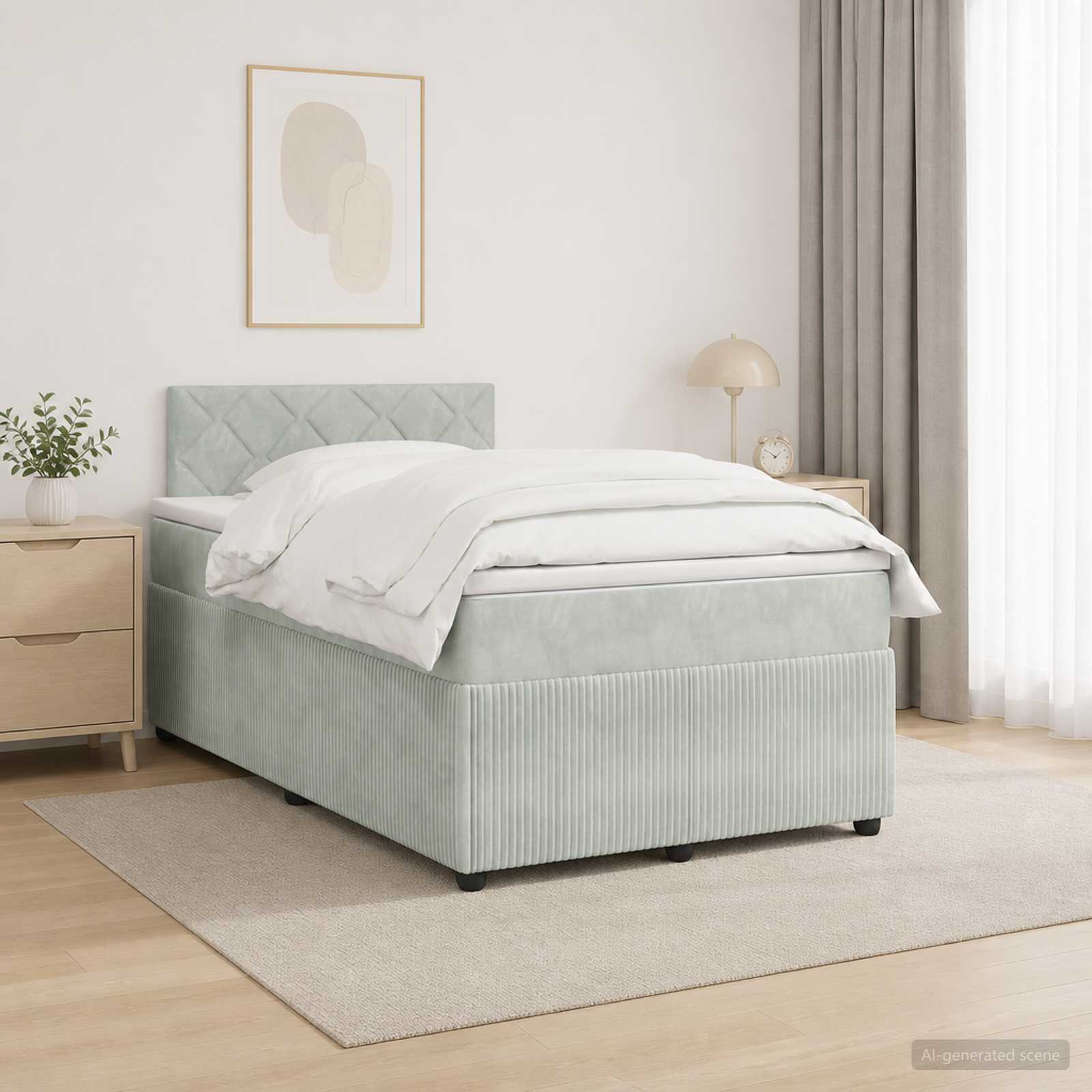 Boxspringbett mit Matratze Hellgrau 120 x 200 cm Samt