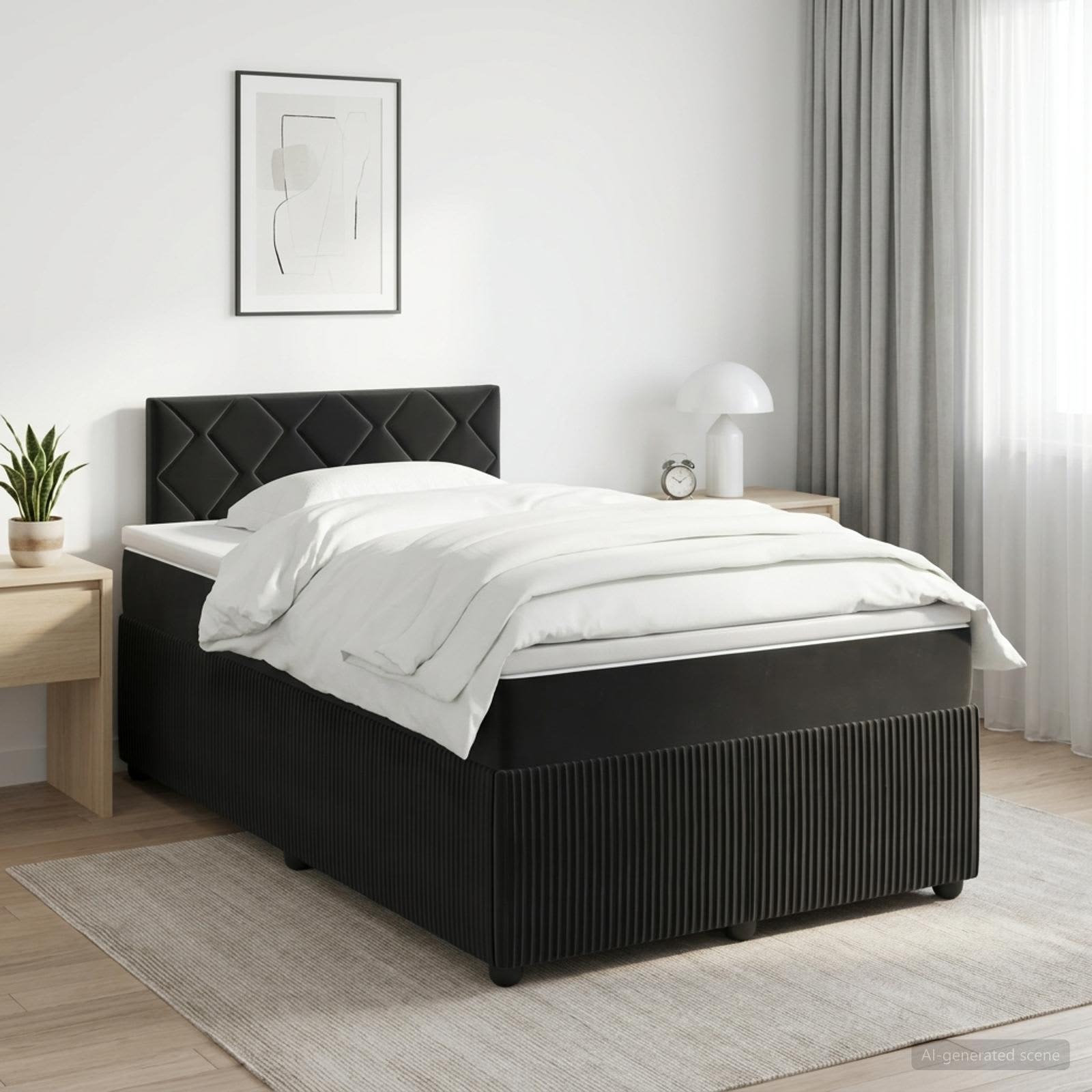 Boxspringbett mit Matratze Schwarz 120 x 190 cm Samt