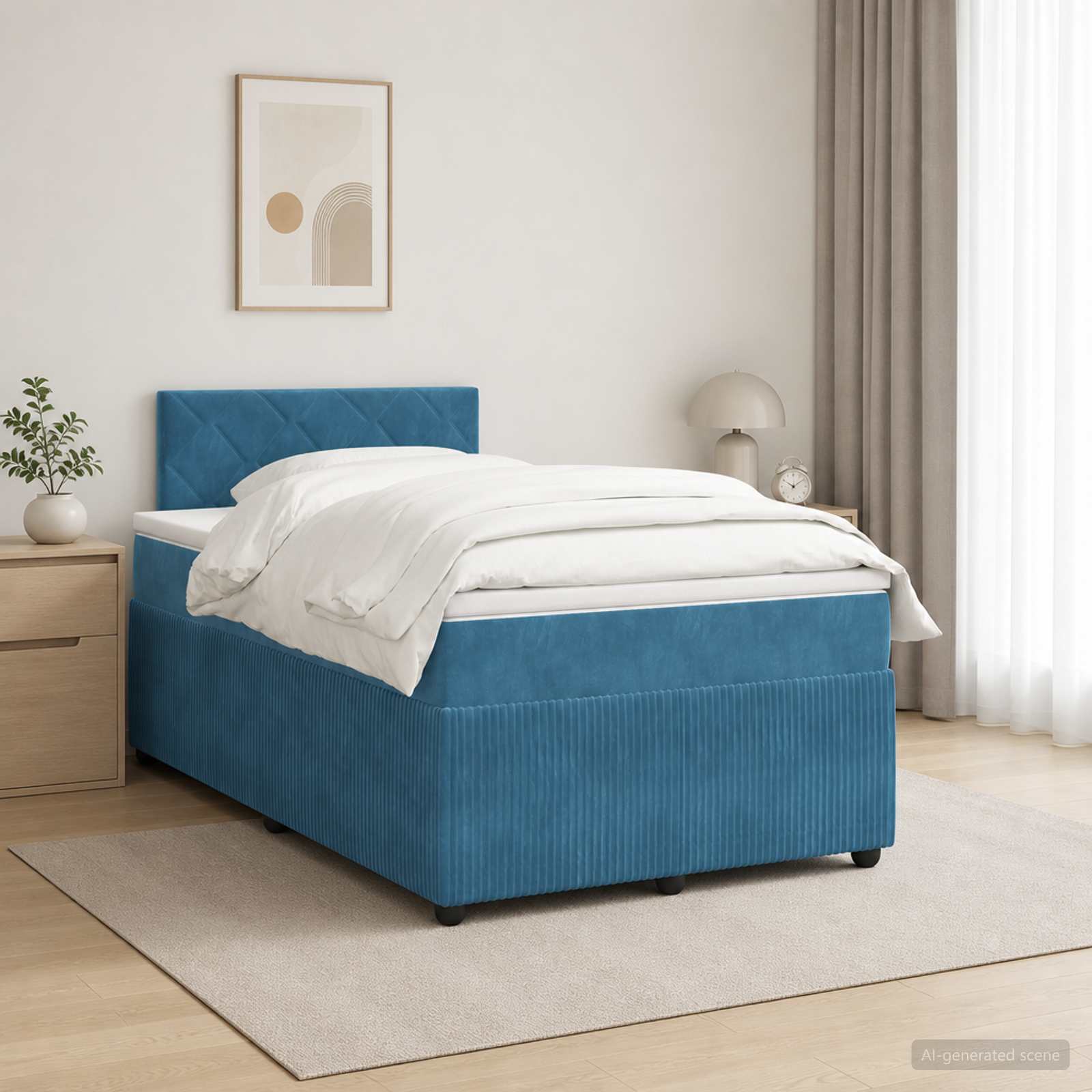 Boxspringbett mit Matratze mit Kopfteil Blau 120 x 190 cm Samt