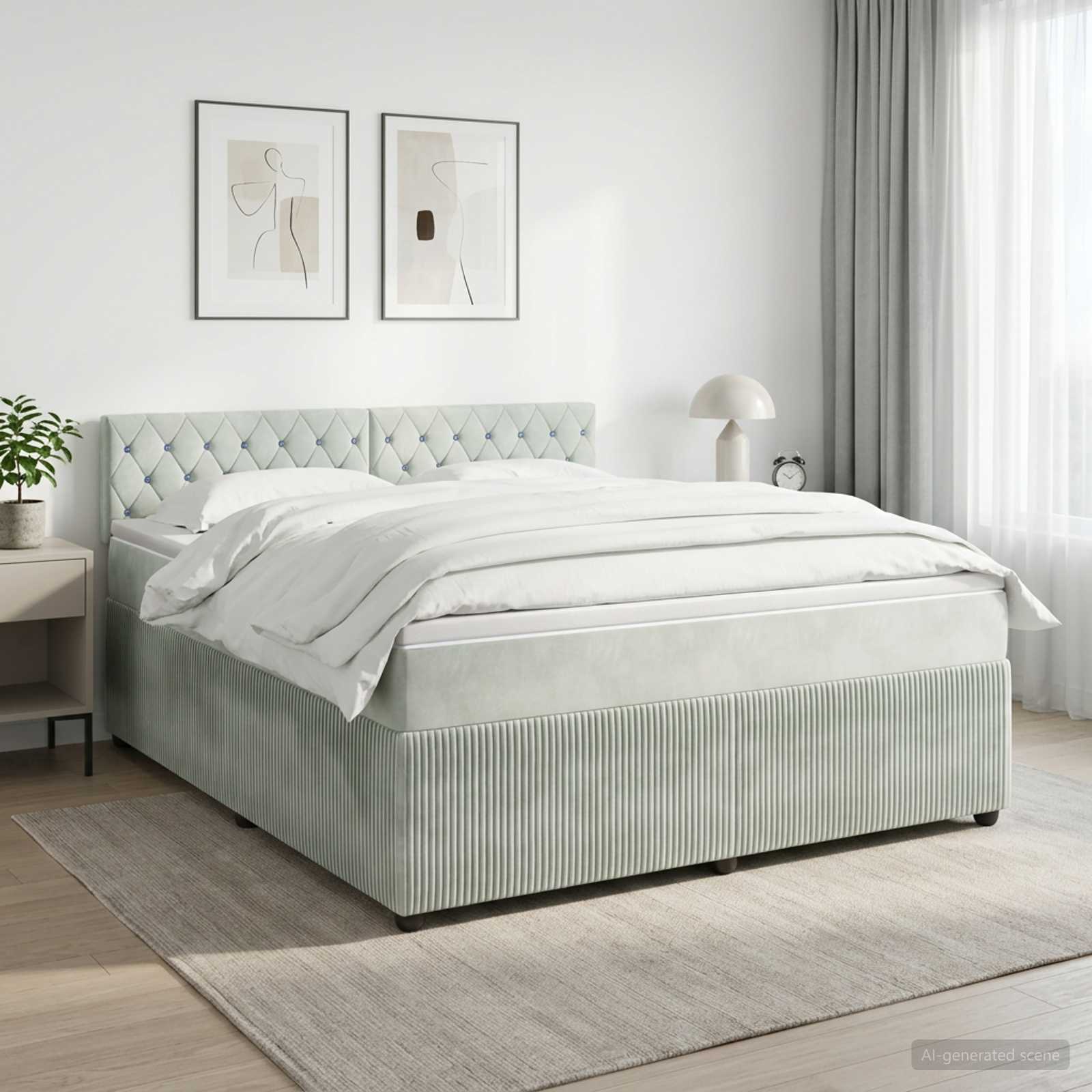 Boxspringbett mit Matratze Hellgrau 140 x 200 cm Samt