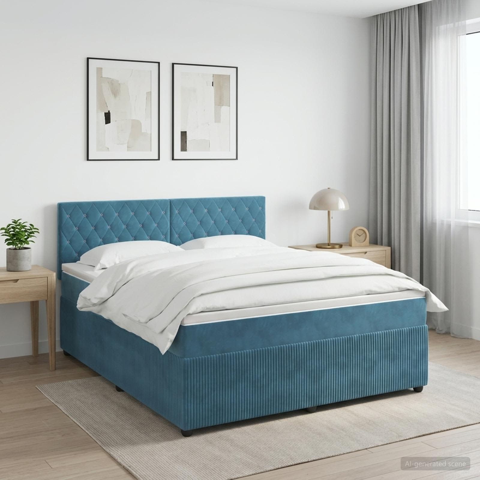 Boxspringbett mit Matratze Dunkelblau 140 x 190 cm Samt