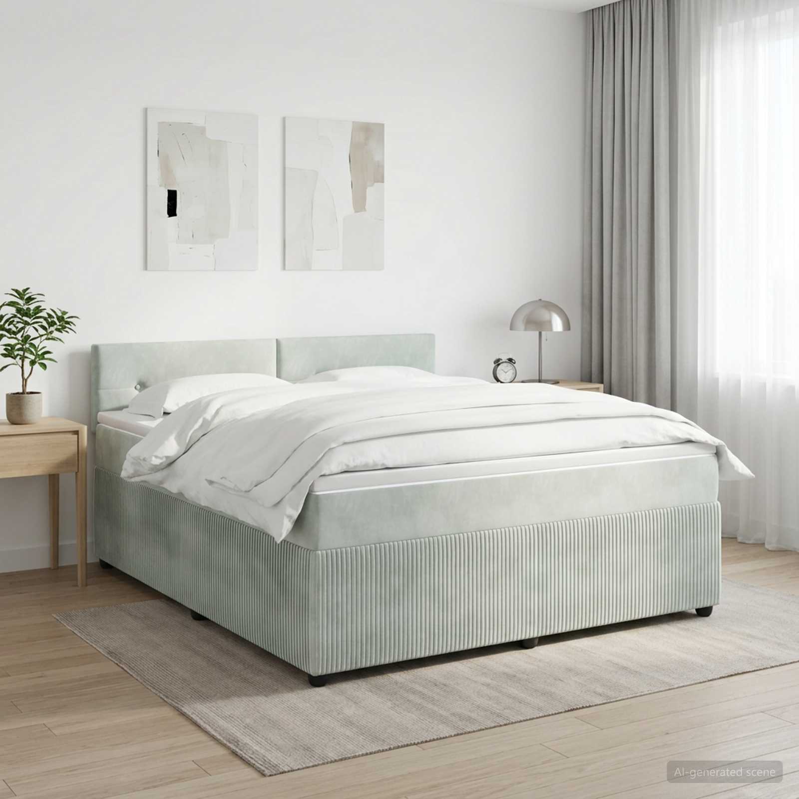 Boxspringbett mit Matratze Hellgrau 160 x 200 cm Samt