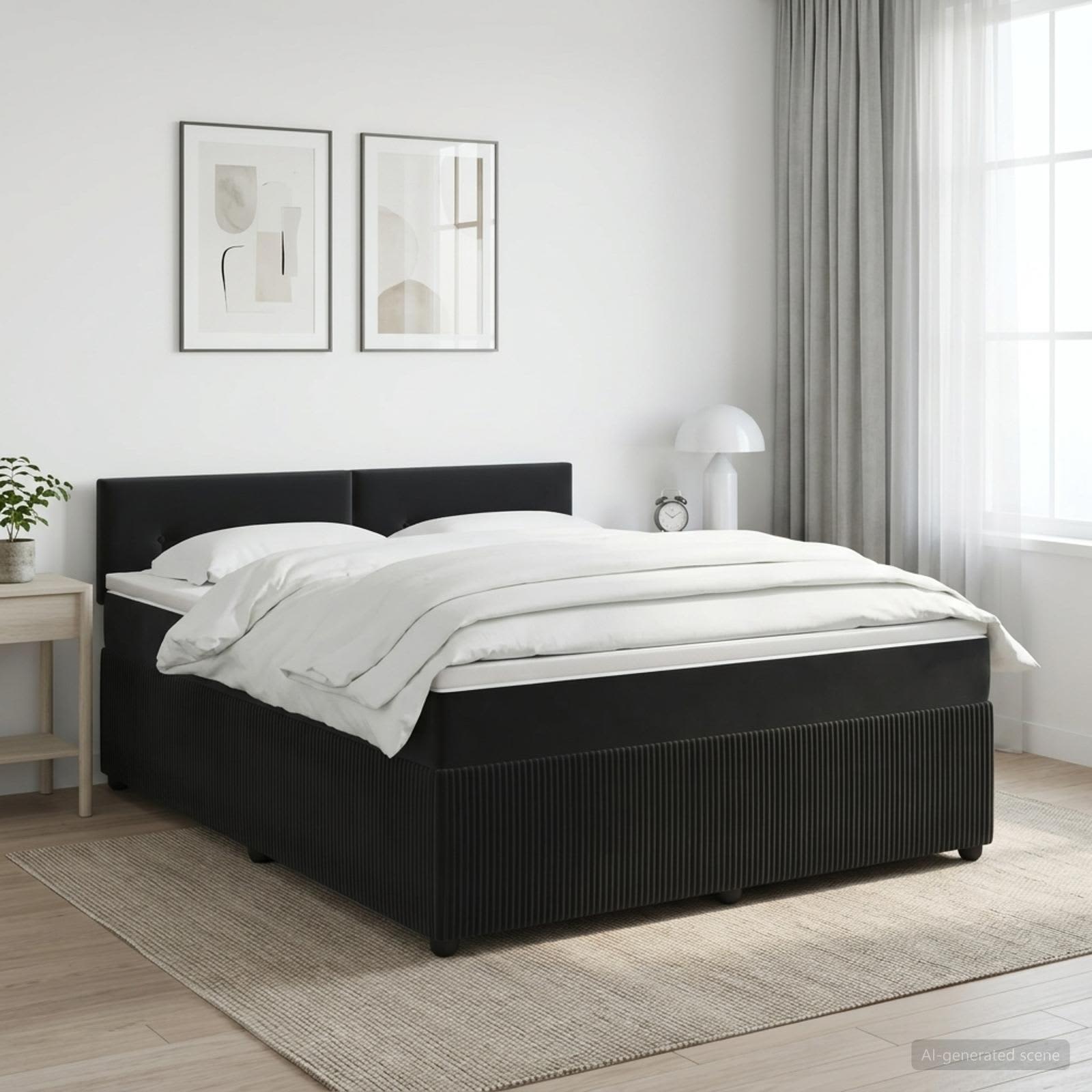 Boxspringbett mit Matratze Schwarz 140 x 190 cm Samt