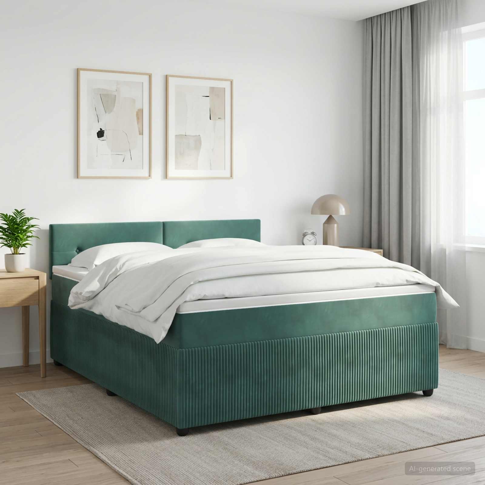 Boxspringbett mit Matratze Dunkelgrün 140 x 200 cm Samt